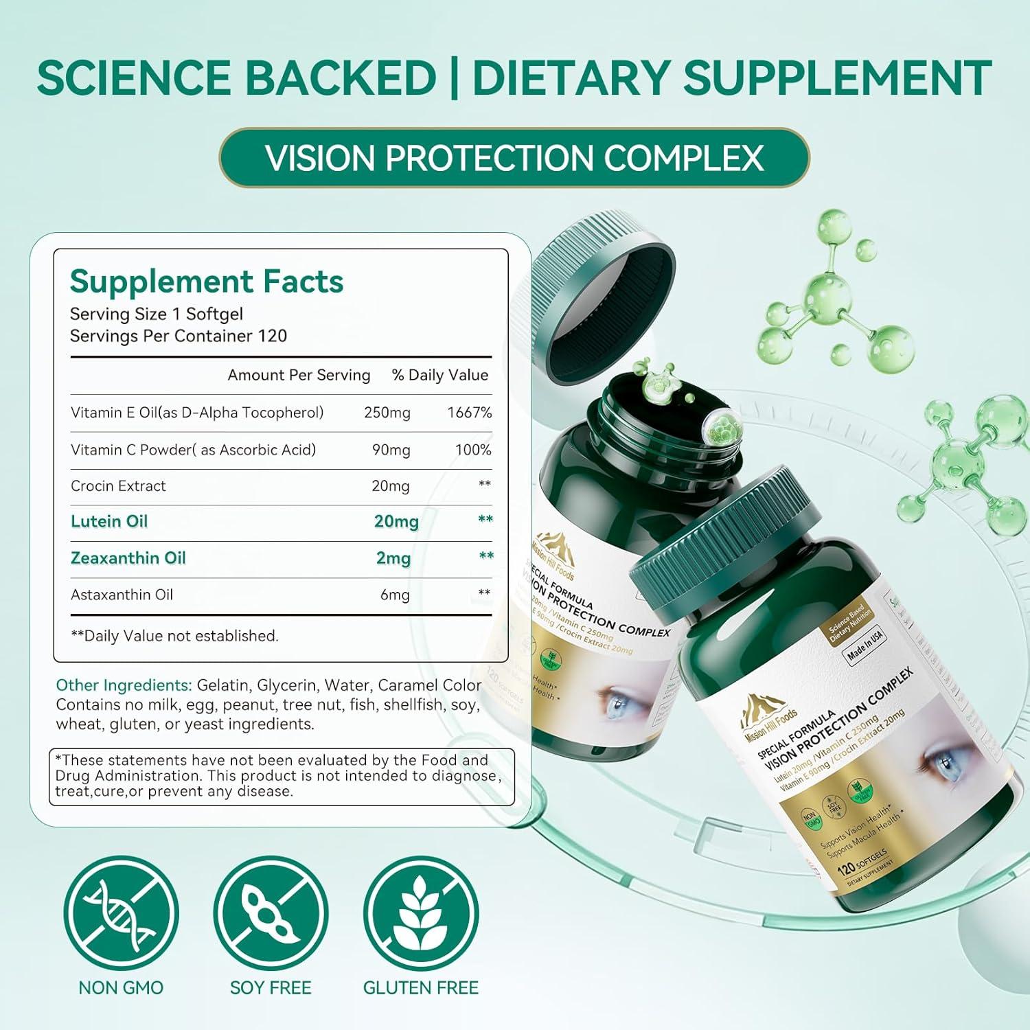 Suplemento de Luteína 20mg con Zeaxantina Mission Hill 120 Softgels