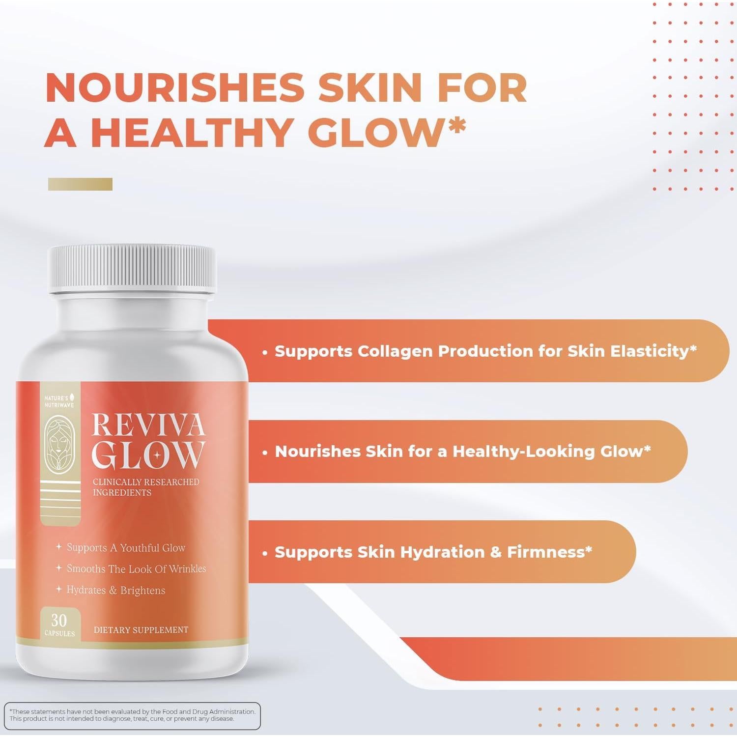 Cápsulas RevivaGlow Nature's NutriWave - Suplemento Piel 30 Unidades