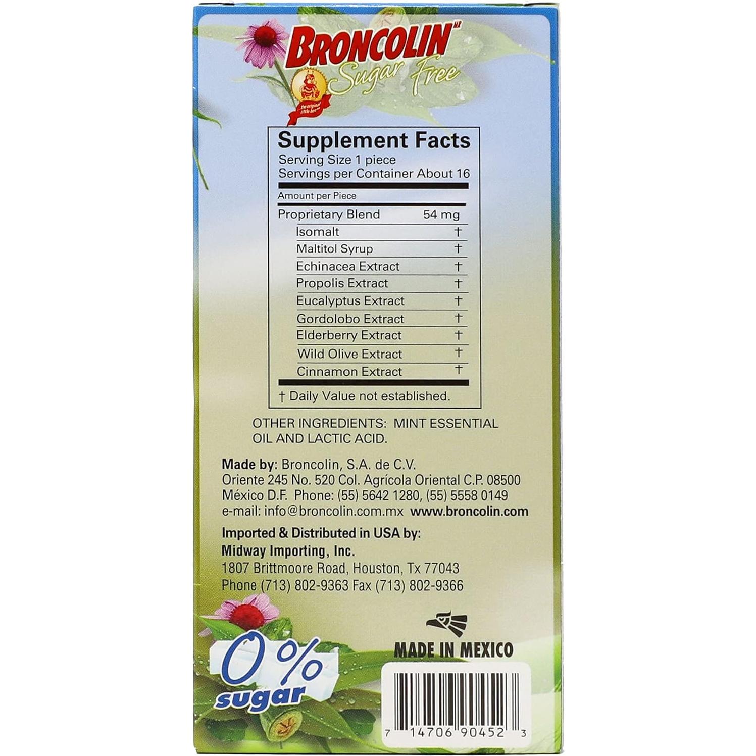 Caramelos Broncolin Sin Azúcar con Eucalipto y Equinácea - 32 Unidades