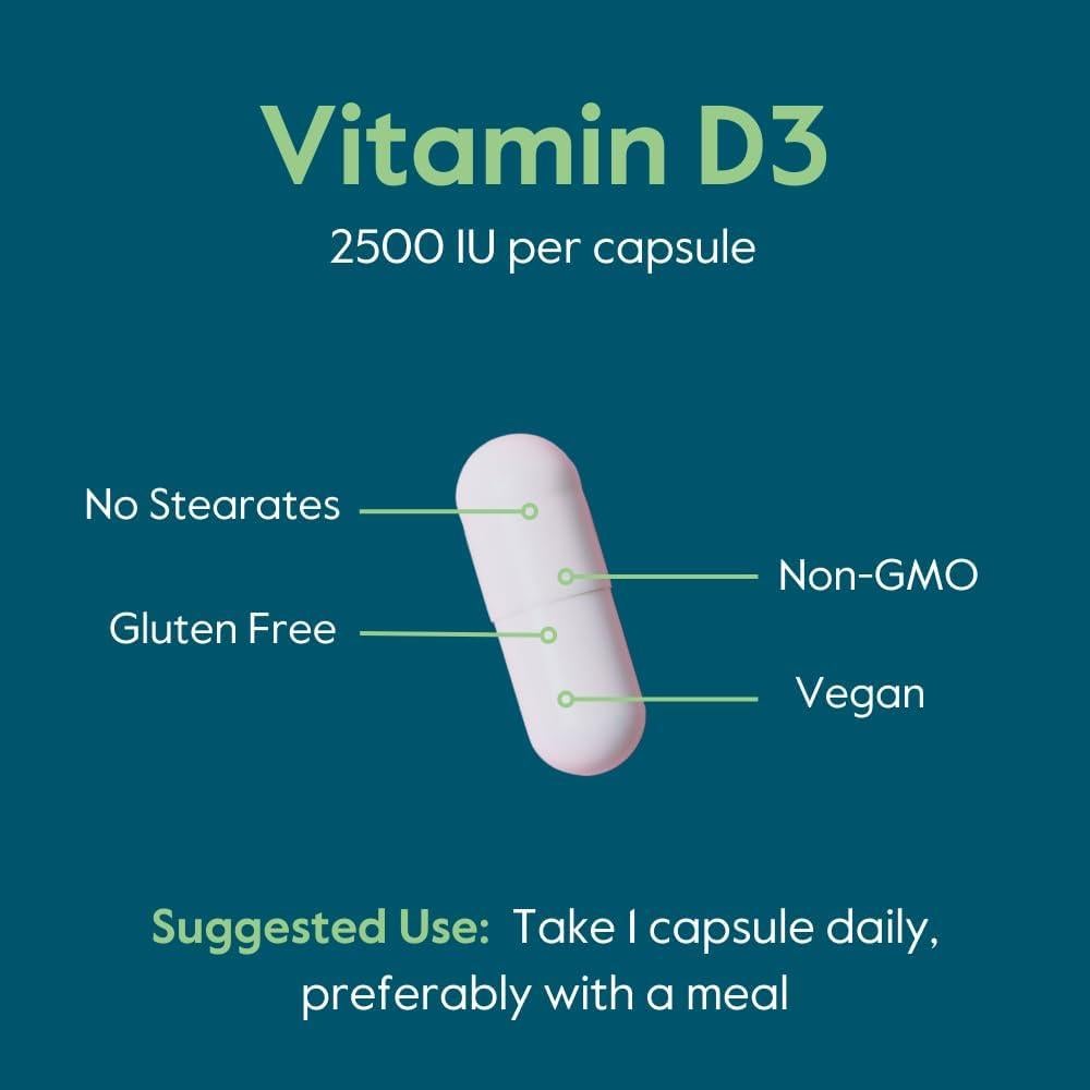 Vitamina D3 Vegana Bestvite 2500 UI 120 Cápsulas Sin Gluten