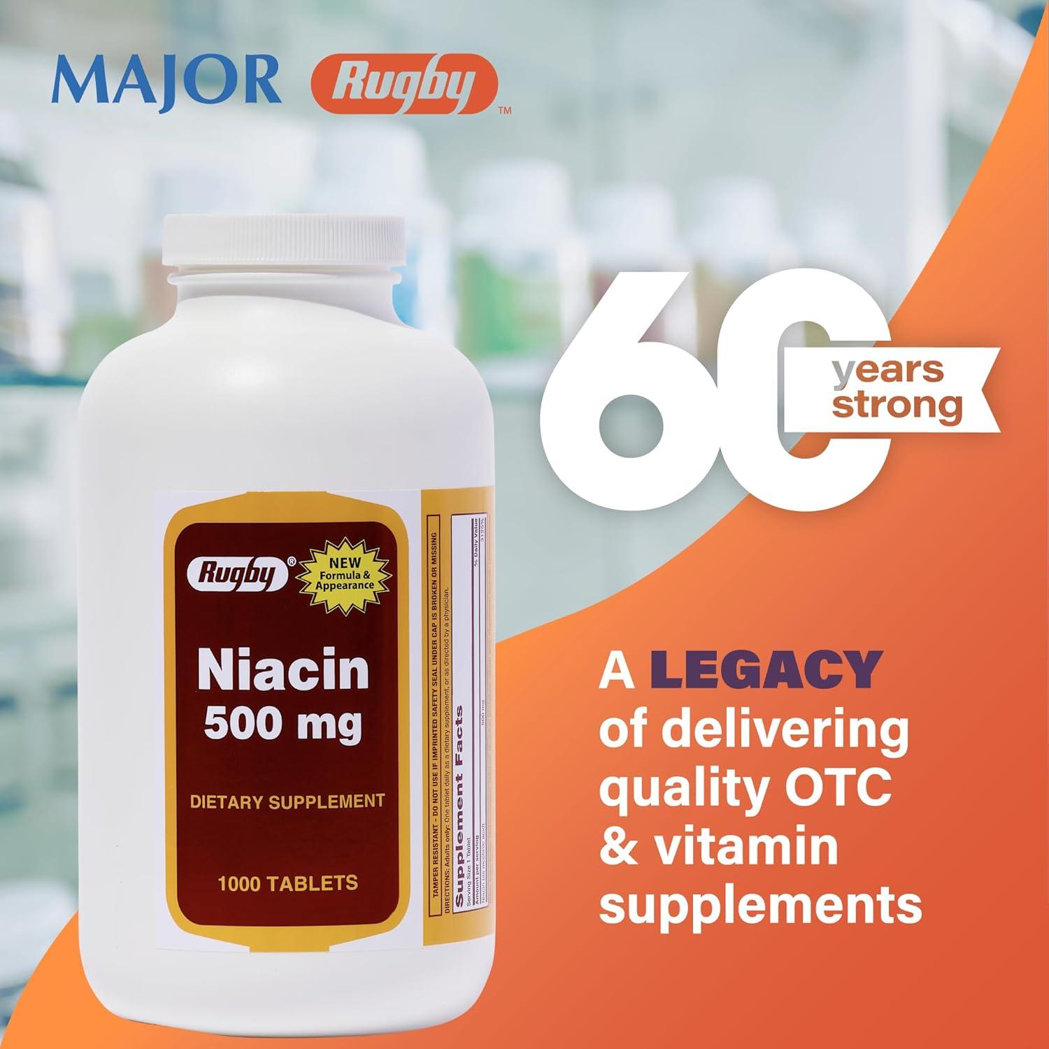 Suplemento de Niacina 500mg Rugby - 1000 Tabletas