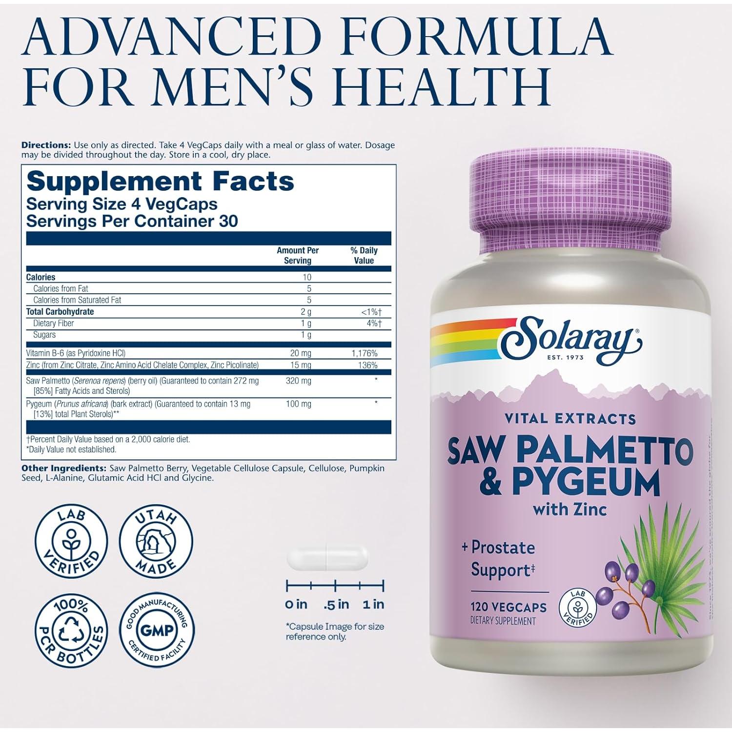 Suplemento Próstata Solaray - Palma Enana y Pygeum 120 VegCaps