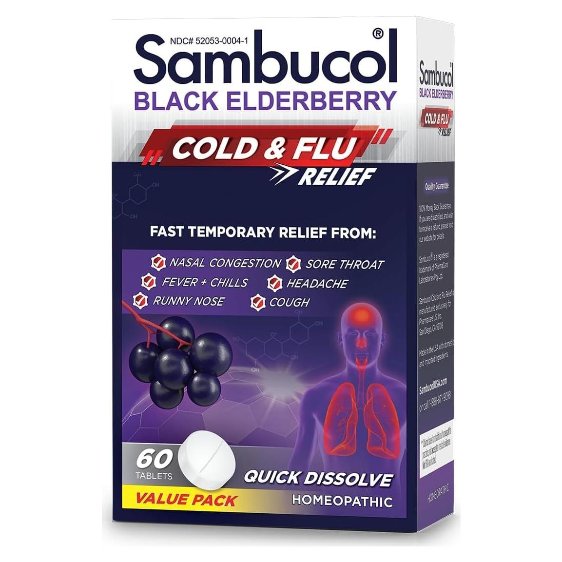 Tabletas disolventes Sambucol para resfriados - 60 unidades