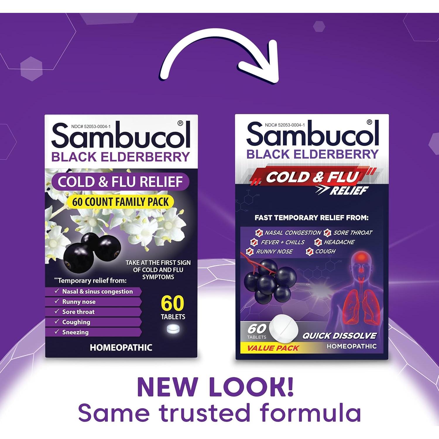 Tabletas disolventes Sambucol para resfriados - 60 unidades