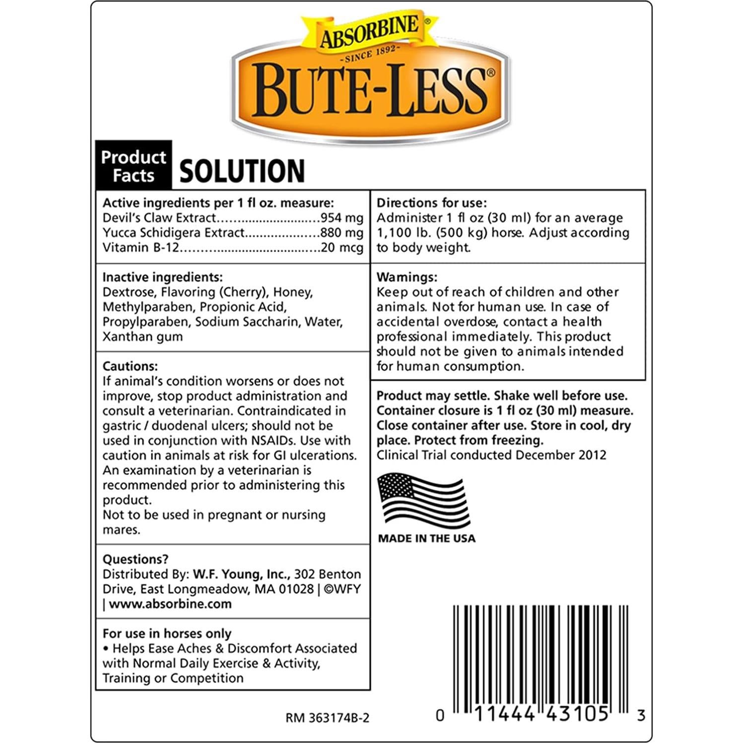 Absorbine Bute-Less Suplemento para Caballos 946ml - Alivio Natural