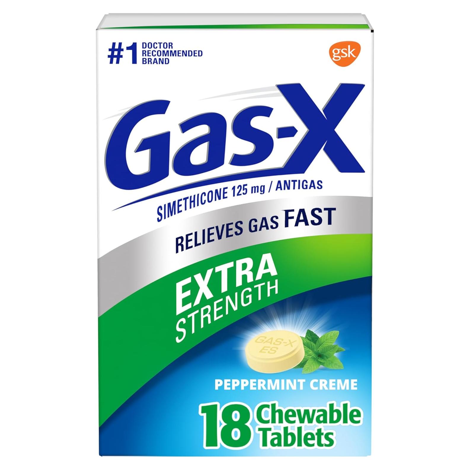 Gas-X Tabletas Masticables Alivio de Gas 125 mg Crema de Menta 18 Unidades
