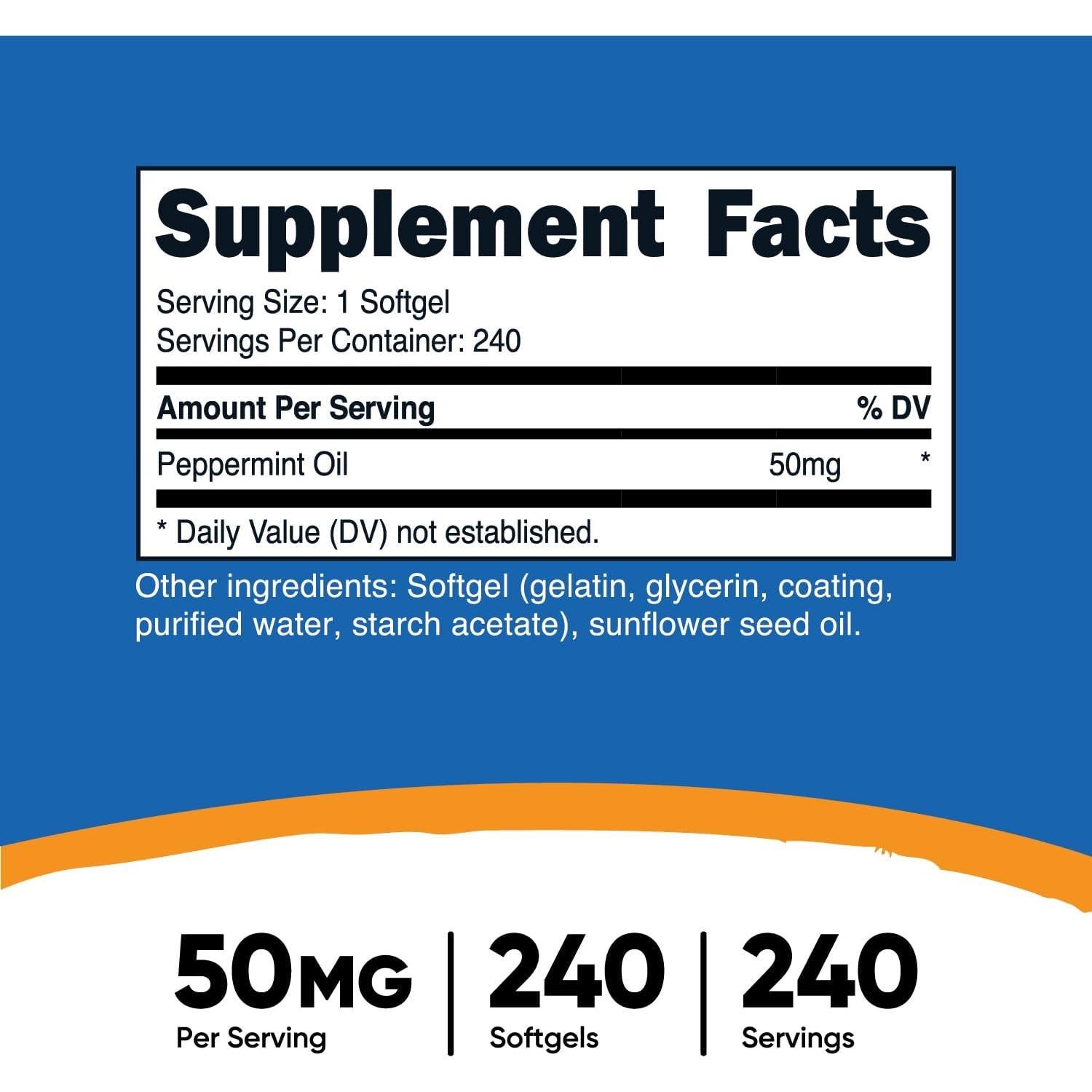 Aceite de Menta Nutricost 240 Softgels 50 mg Sin Gluten