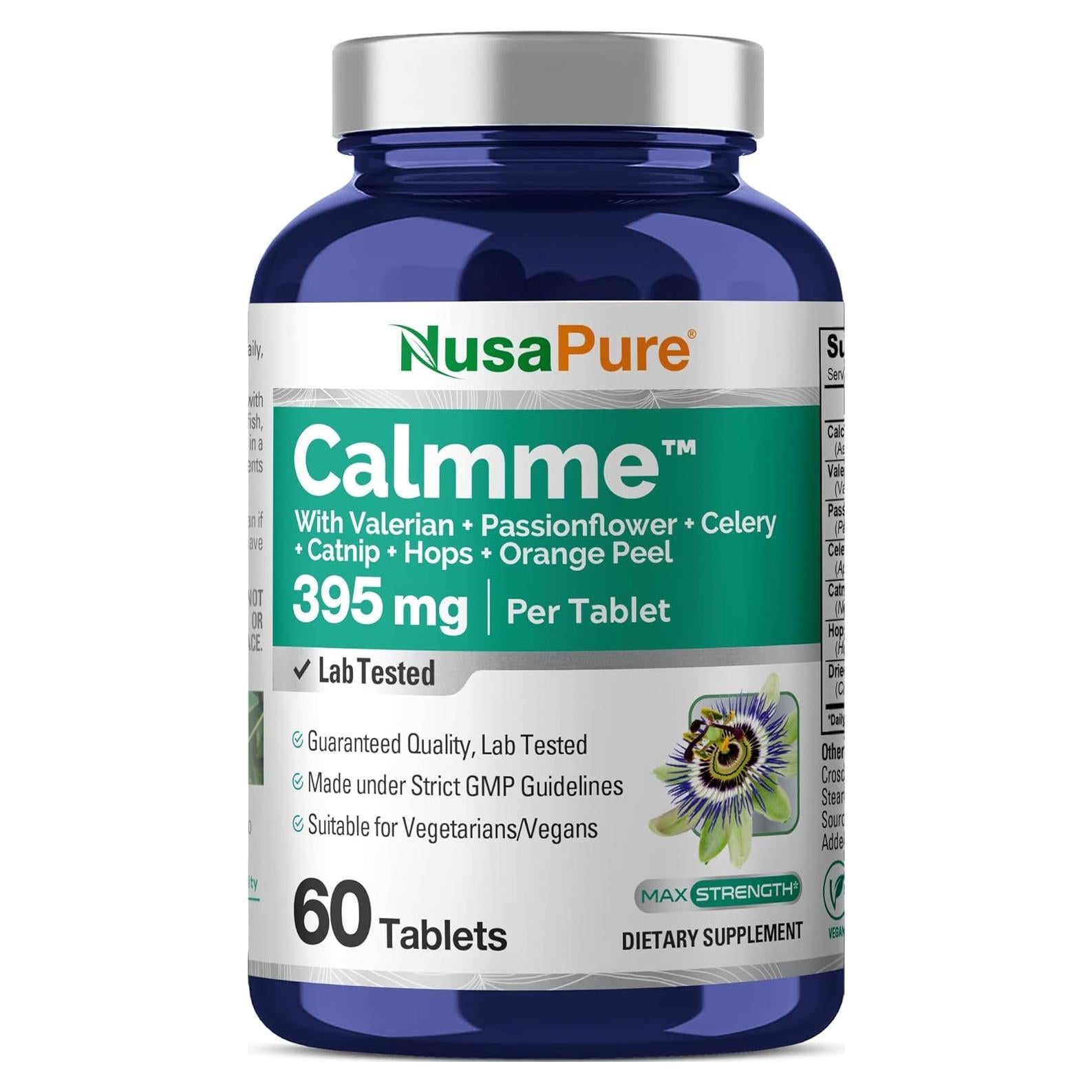 Suplemento Calmante NusaPure con Valeriana 395 mg 60 Tabletas