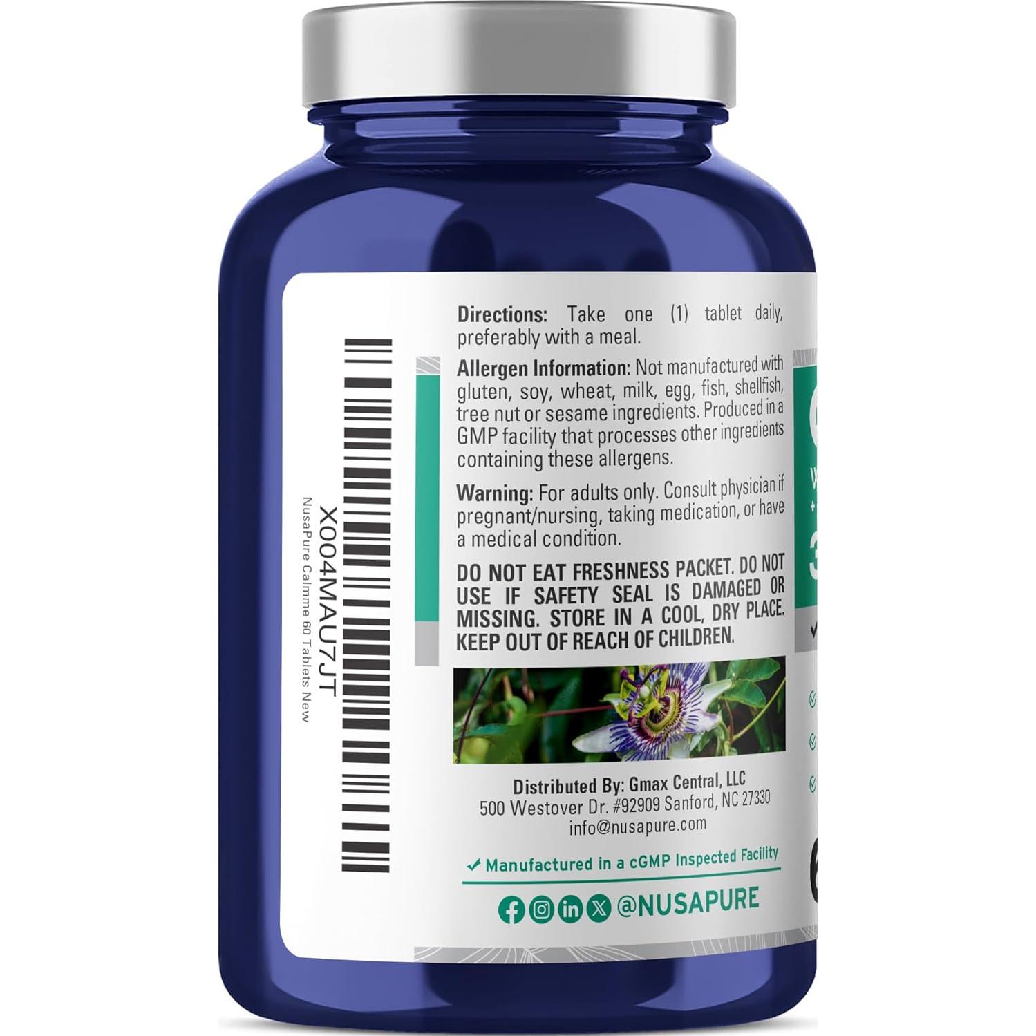Suplemento Calmante NusaPure con Valeriana 395 mg 60 Tabletas