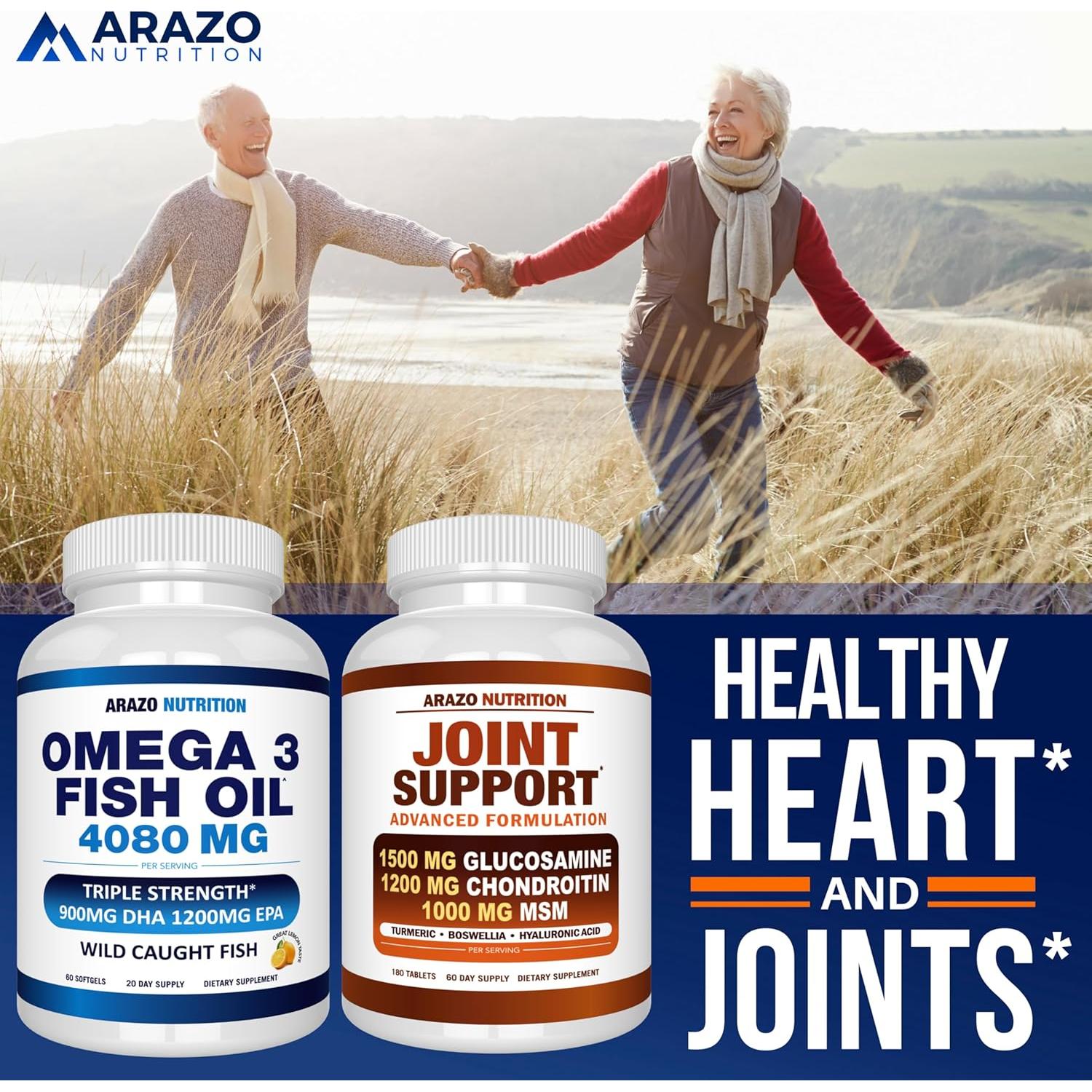 Arazo Nutrition Wild Caught Omega 3 Fish Oil – 60 Soft Gels – 4,080mg High EPA 1200mg DHA 900mg Lemon Flavor Burpless Softgels