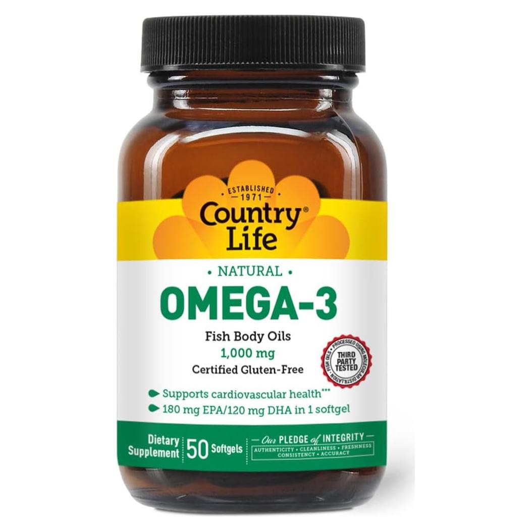 Suplemento Omega-3 Aceite de Pescado Country Life 10000mg 50 Gelatinas