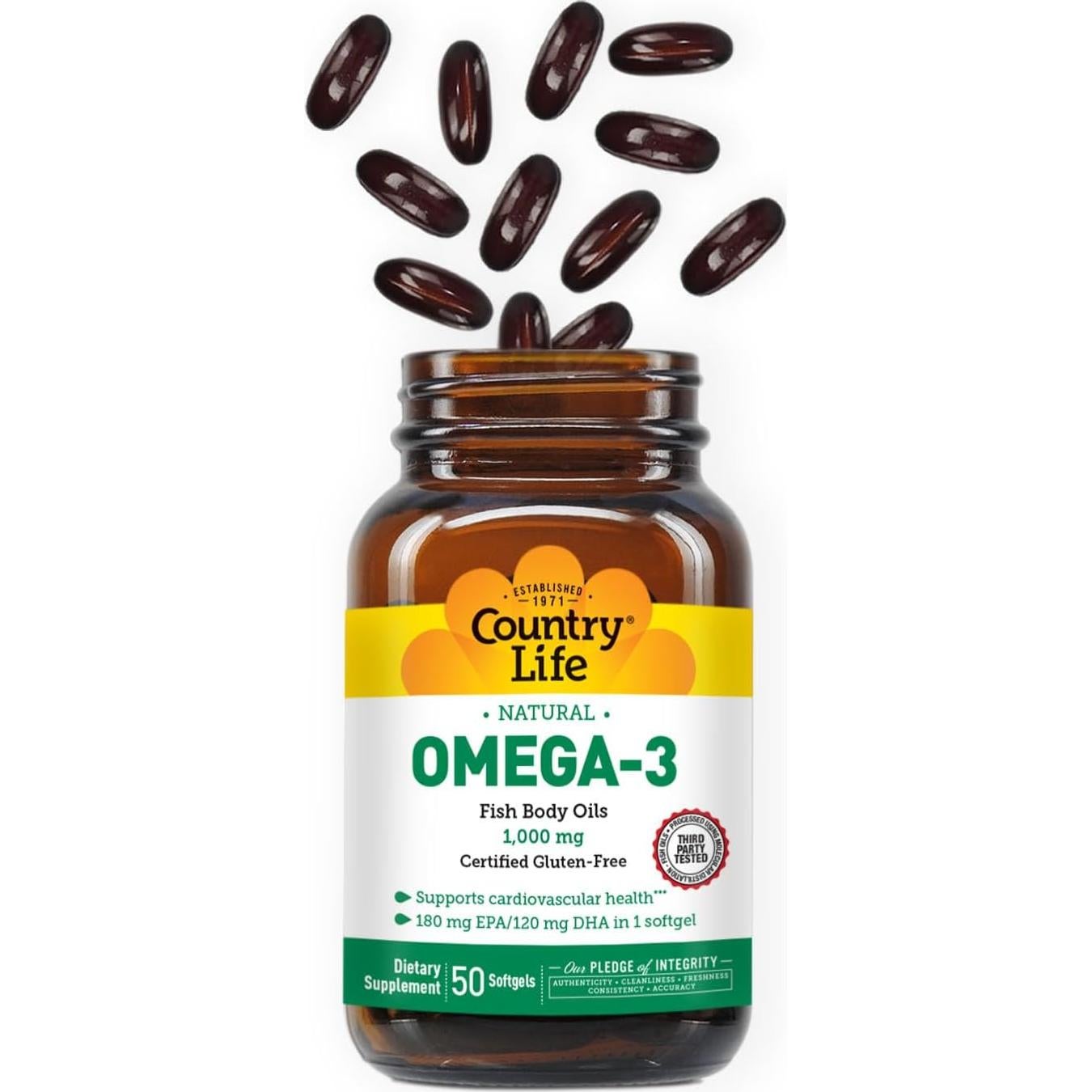 Suplemento Omega-3 Aceite de Pescado Country Life 10000mg 50 Gelatinas