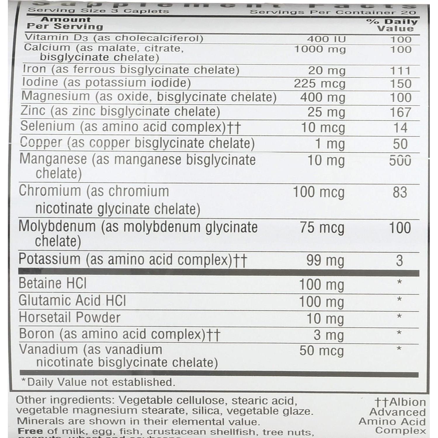 Multiminerales Quelados Bluebonnet 60 Tabletas Sin Gluten