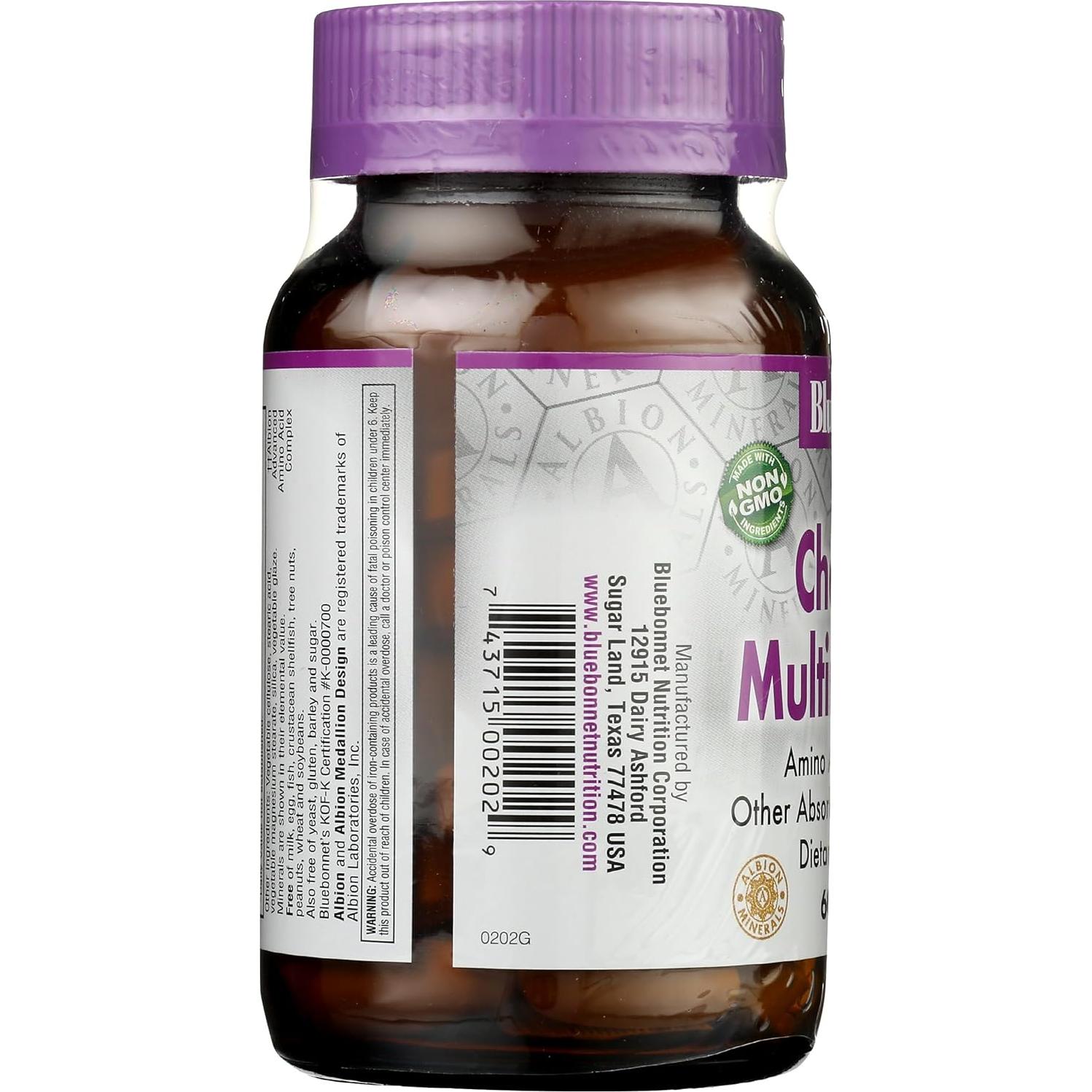 Multiminerales Quelados Bluebonnet 60 Tabletas Sin Gluten