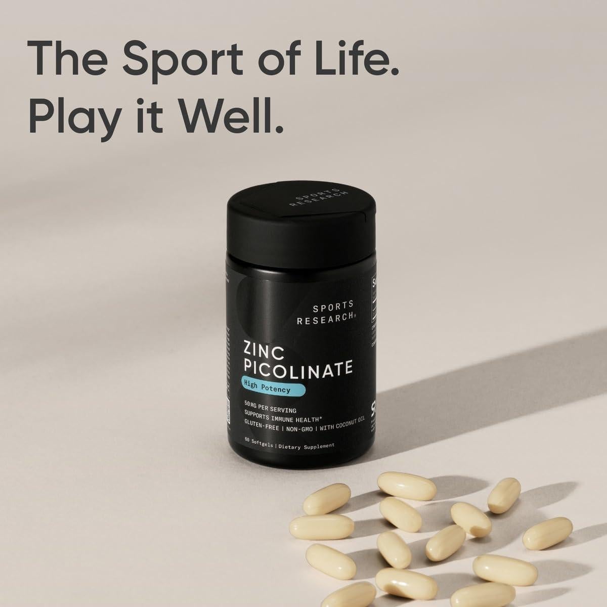 Zinc Picolinato 50mg Investigación Deportiva con Aceite Coco 60 Cápsulas