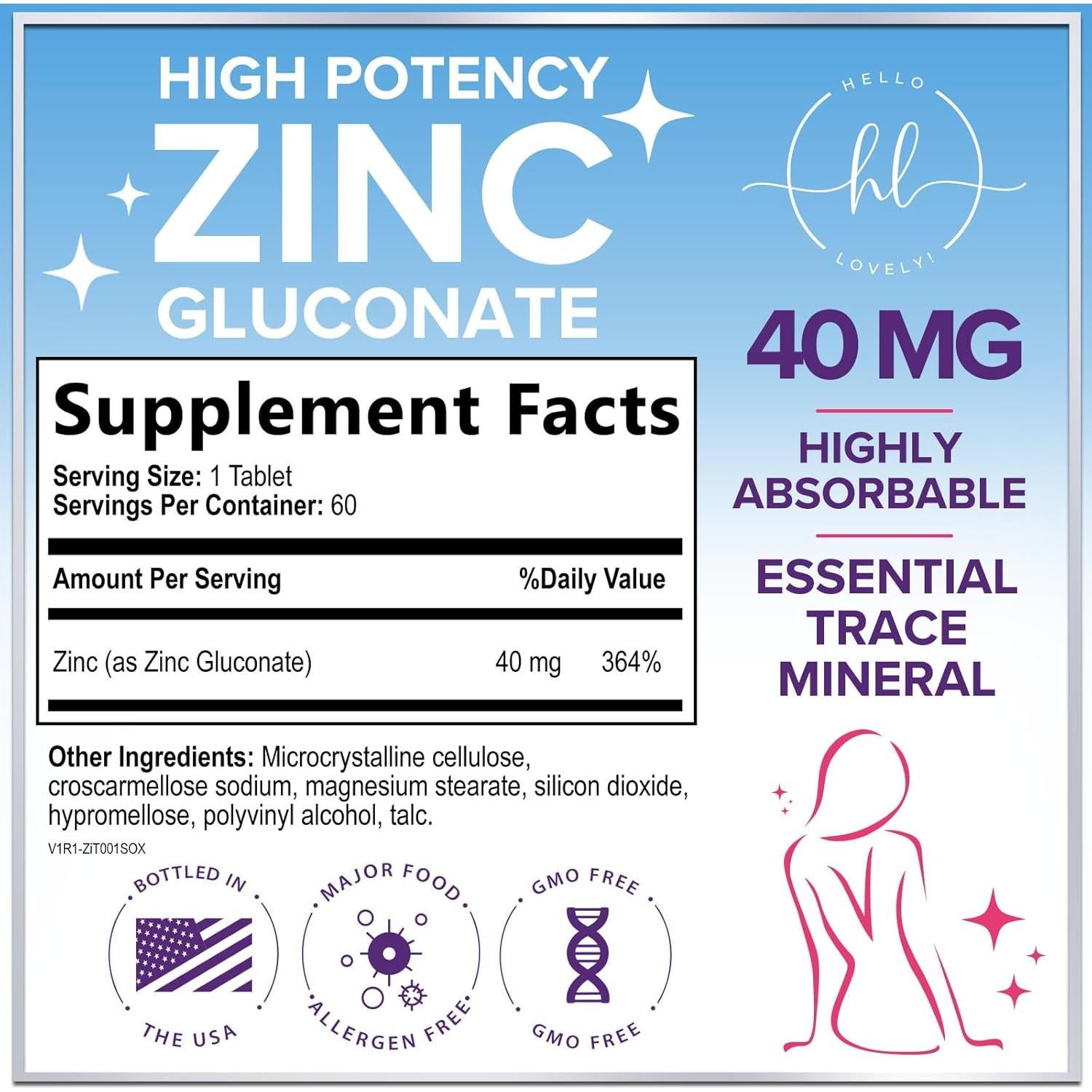 Suplemento de Zinc 40mg Hola Encantadora - 60 Tabletas