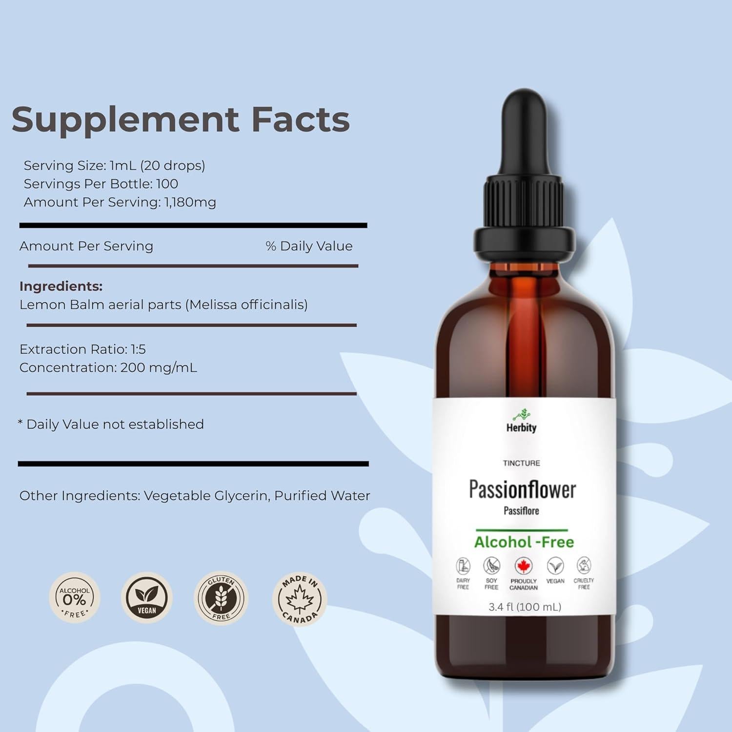 Tintura de Flor de Pasión Herbity 100 ml - Sin Alcohol, Vegano