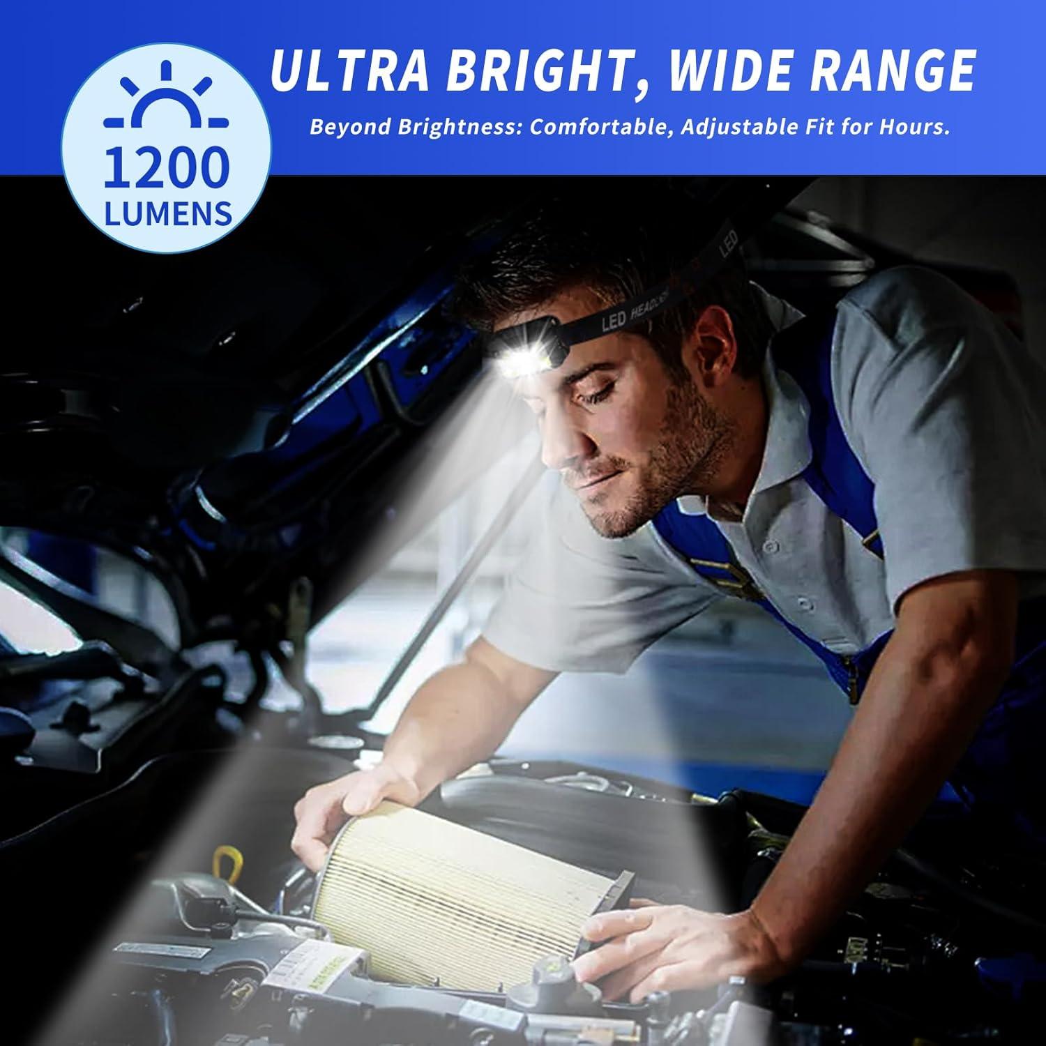 Linterna Frontal BeaMystGear LED 1200 Lúmenes USB-C 8 Modos