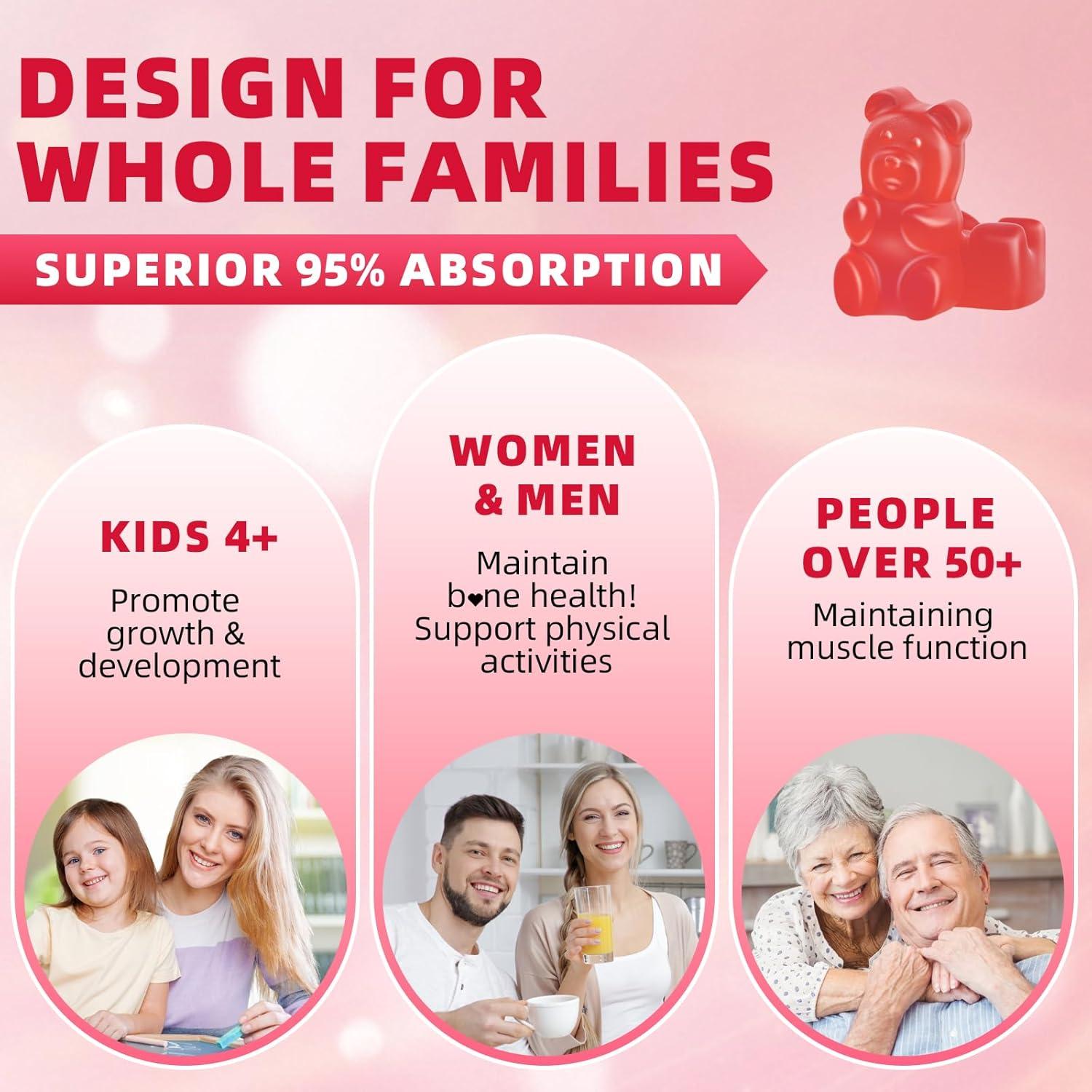 Calcium Citrate Gummies 1200mg Chewable Calcium Supplements for Women & Men, Sugar Free Calcium for Bone, Muscle & Immune Support, Non-GMO, Gluten Free, Natural Raspberry Flavor 60 Count