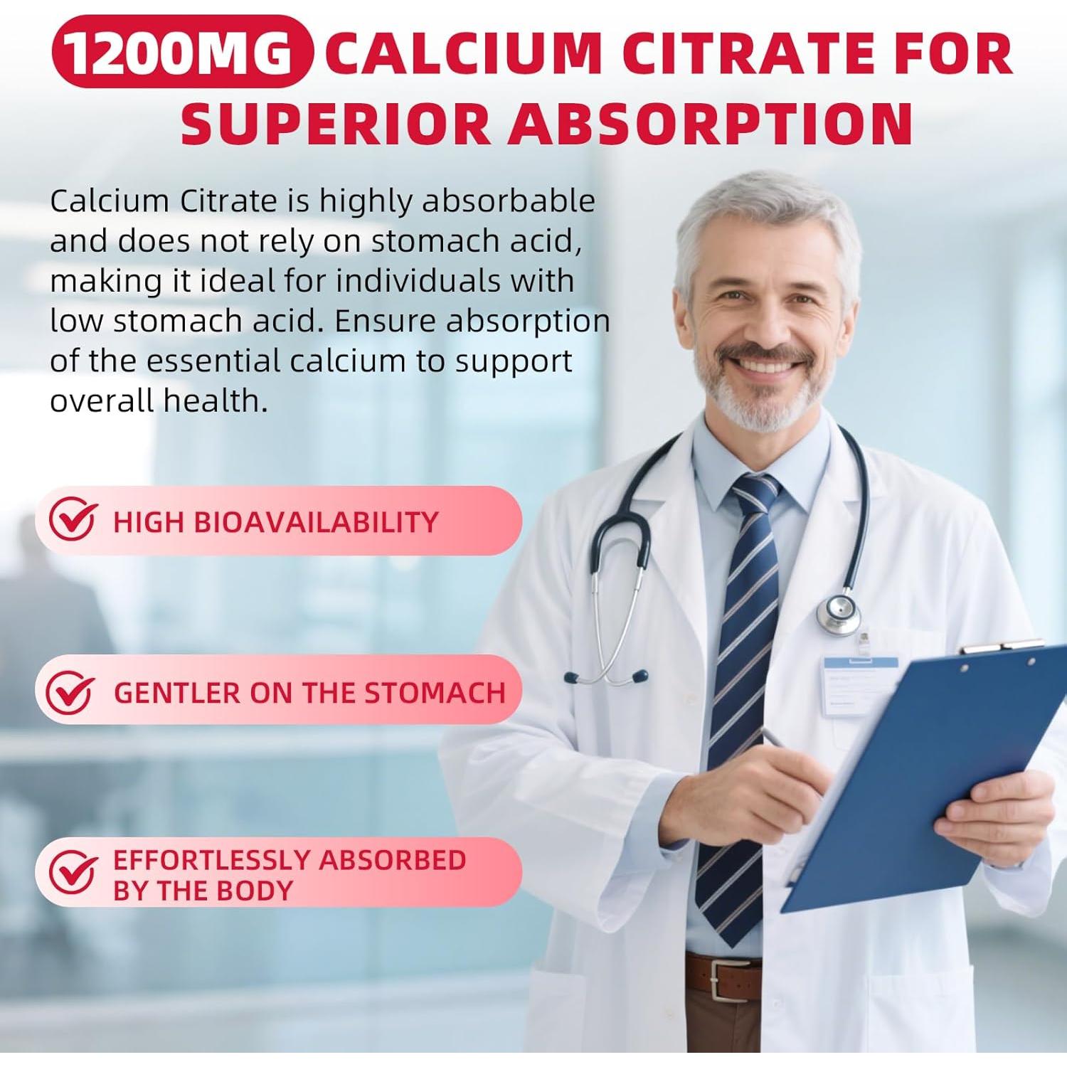Calcium Citrate Gummies 1200mg Chewable Calcium Supplements for Women & Men, Sugar Free Calcium for Bone, Muscle & Immune Support, Non-GMO, Gluten Free, Natural Raspberry Flavor 60 Count