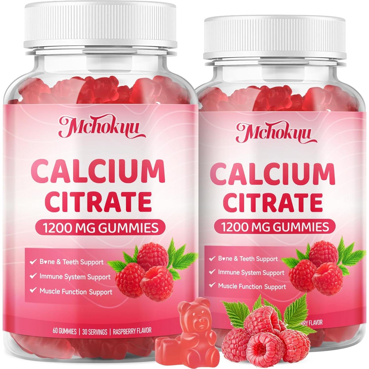 Calcium Citrate Gummies 1200mg Chewable Calcium Supplements for Women & Men, Sugar Free Calcium for Bone, Muscle & Immune Support, Non-GMO, Gluten Free, Natural Raspberry Flavor 60 Count