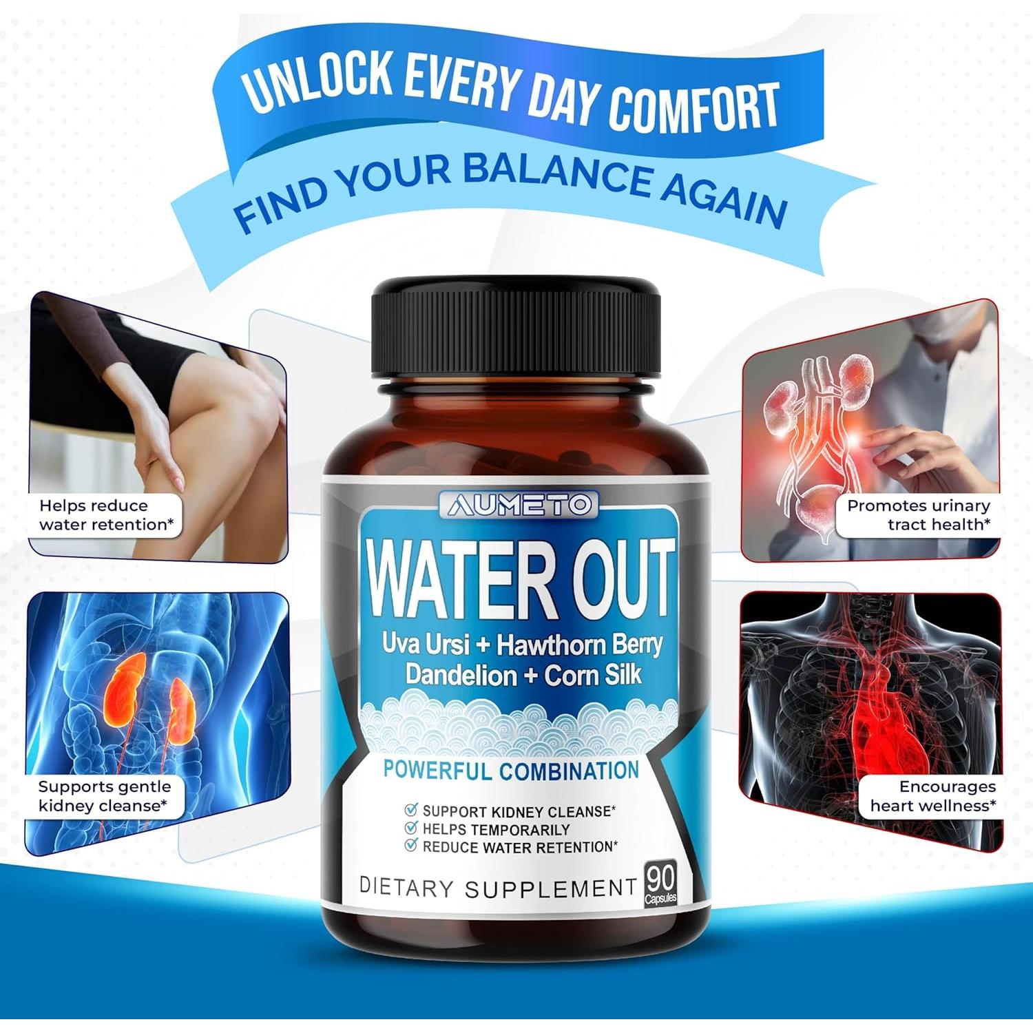 Suplemento Aumeto Water Out 90 Cápsulas - Equilibrio de Agua