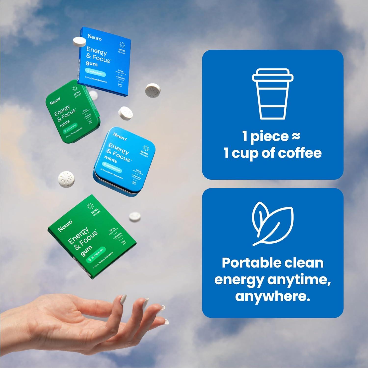 NeuroGum Menta Energía y Enfoque 90 Piezas 100mg Cafeína