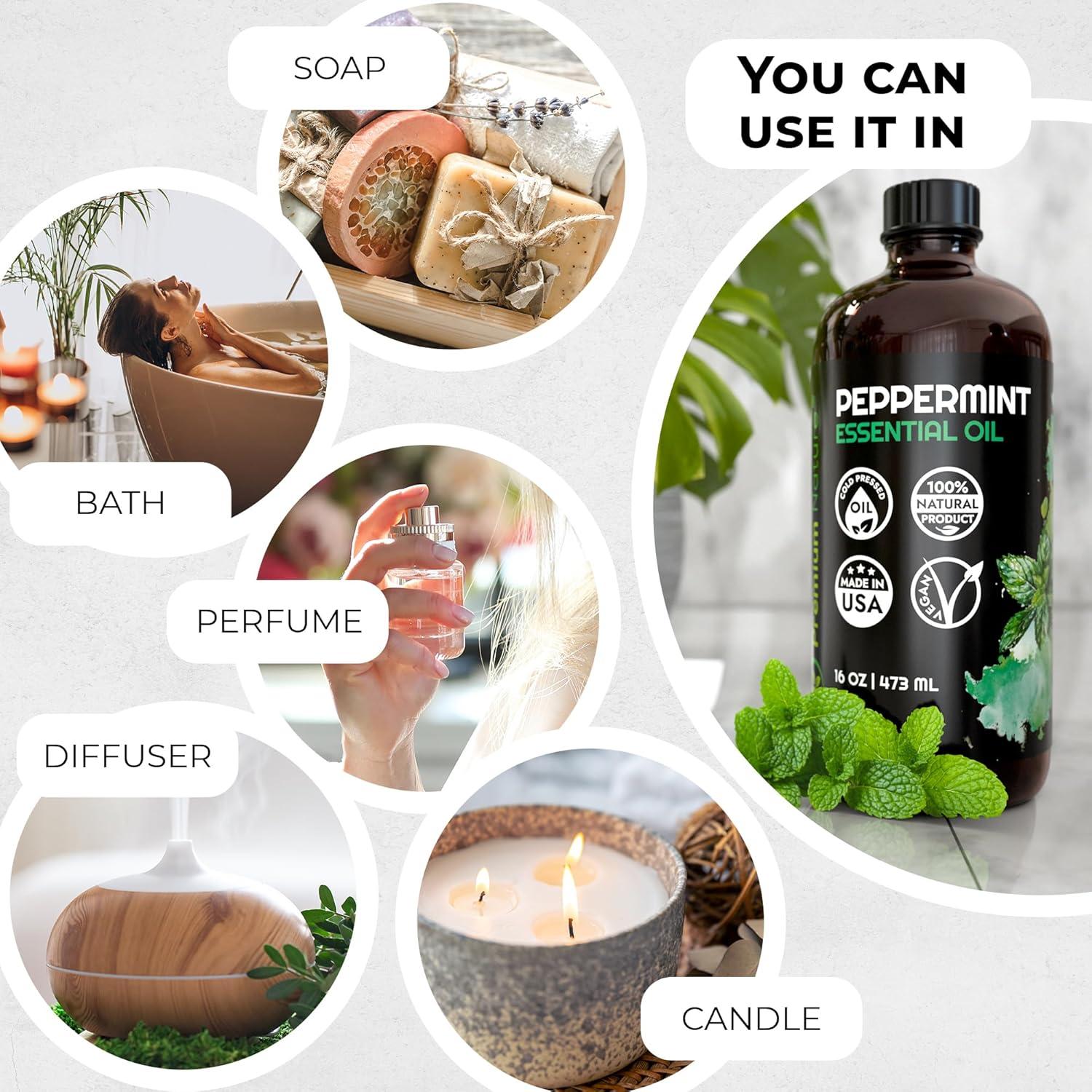 Aceite Esencial de Menta Premium Nature 473ml - Orgánico para Difusor y Cabello