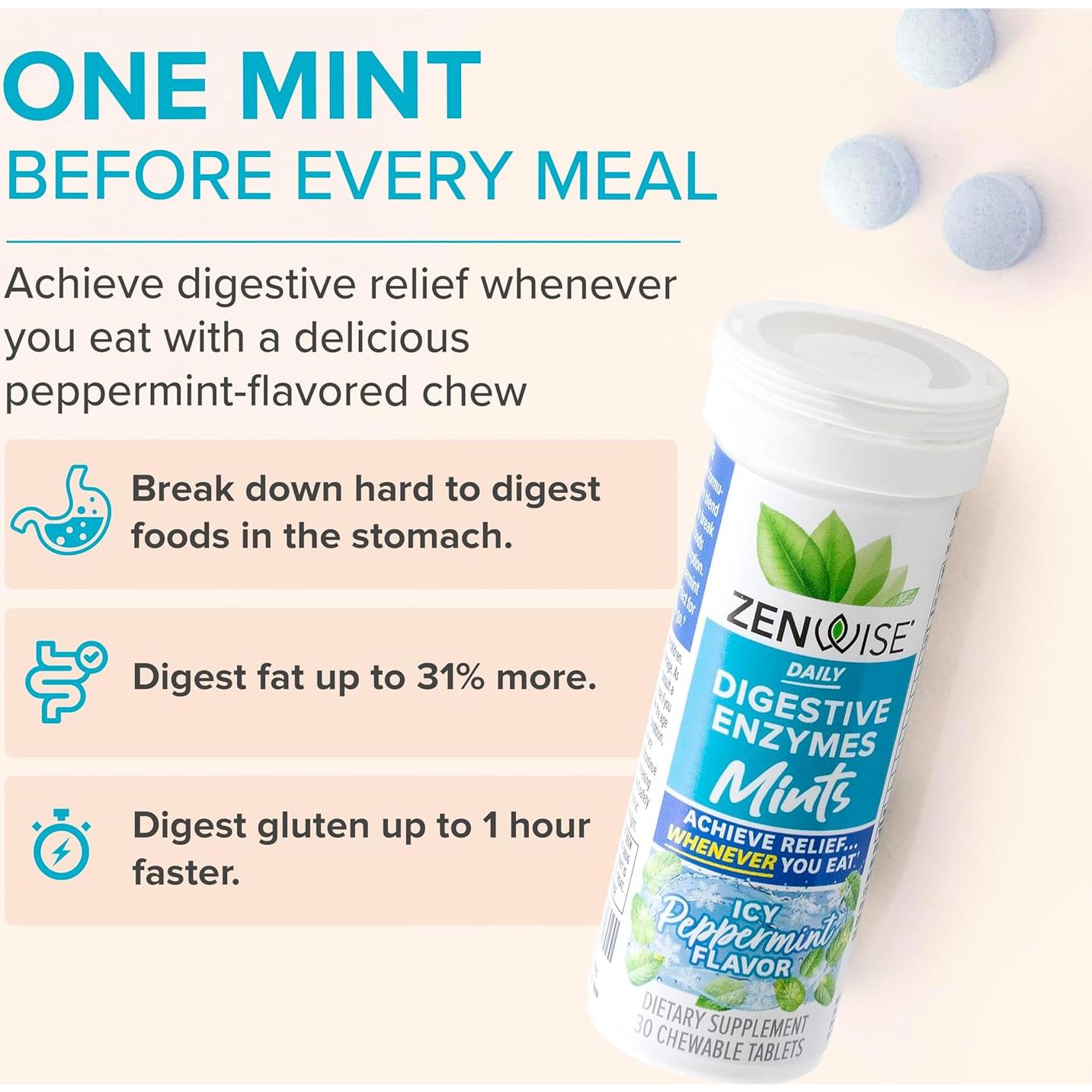 Mentas Digestivas Zenwise Health 30 Tabletas Masticables Menta