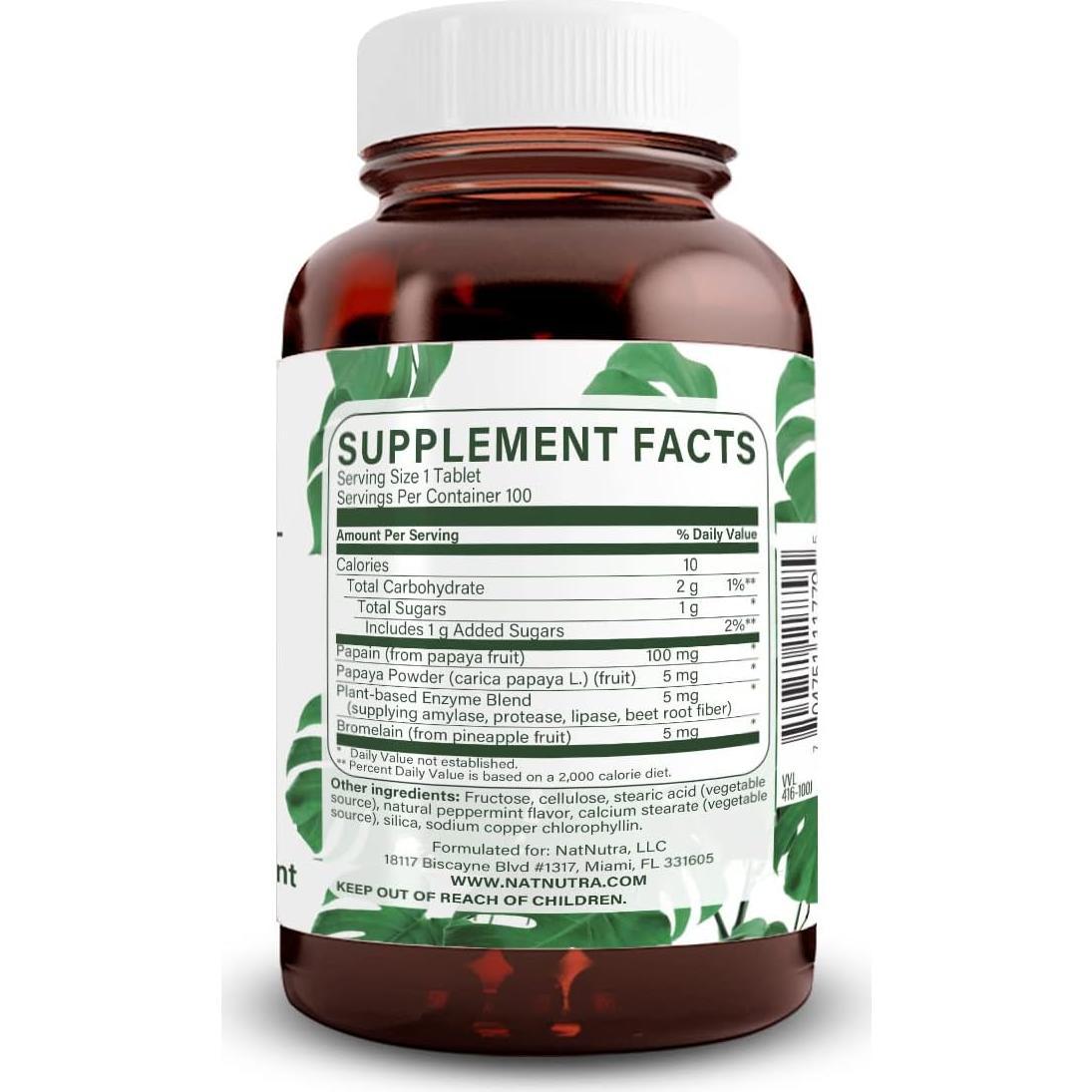 Suplemento de enzimas digestivas masticables Natural Nutra 100 tabletas