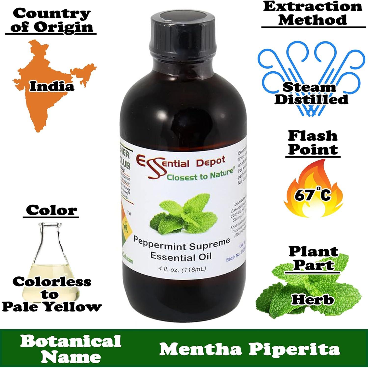 Essential Depot Peppermint Essential Oil - GC/MS Tested - Supplied in 4 oz. Amber Glass Bottle with Black Phenolic Cone Lined and Safety Sealed Cap
