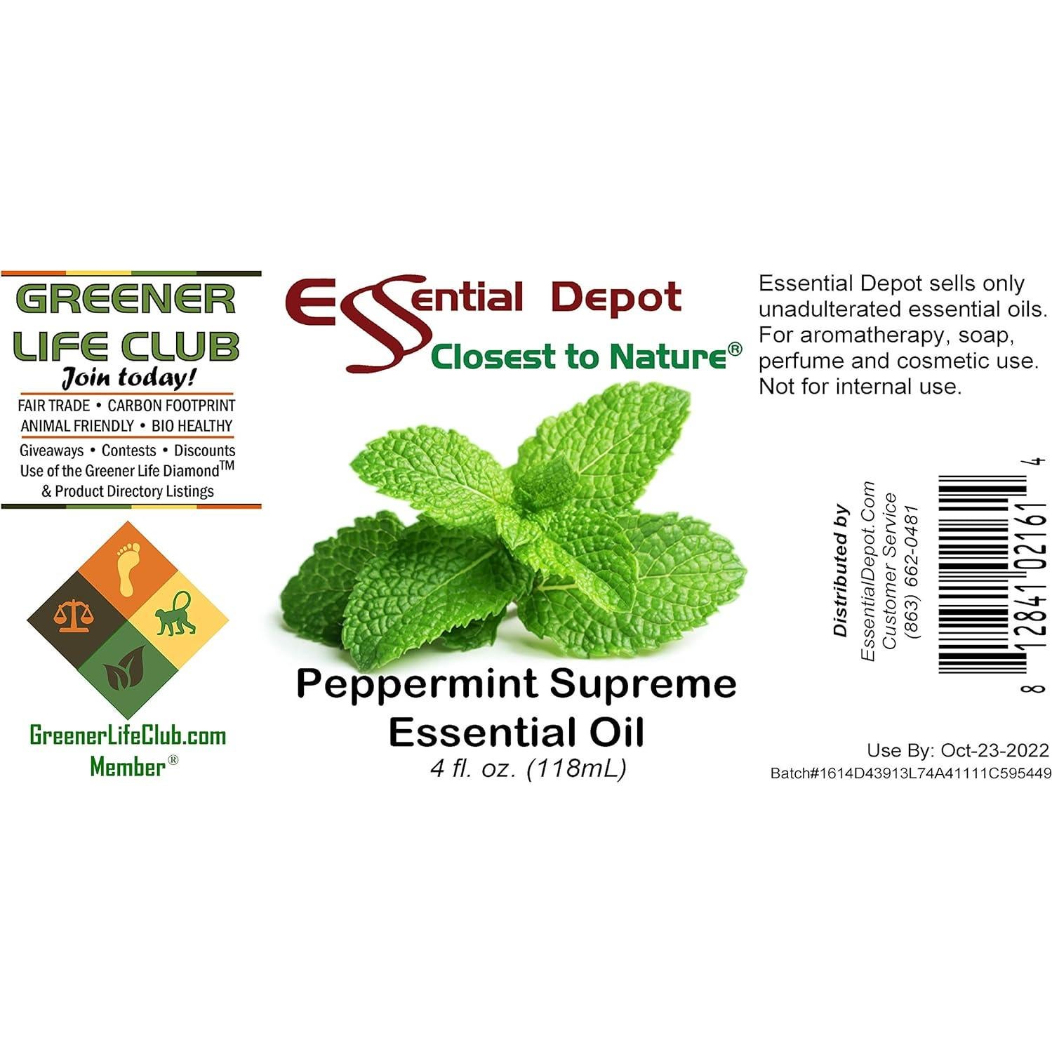 Essential Depot Peppermint Essential Oil - GC/MS Tested - Supplied in 4 oz. Amber Glass Bottle with Black Phenolic Cone Lined and Safety Sealed Cap