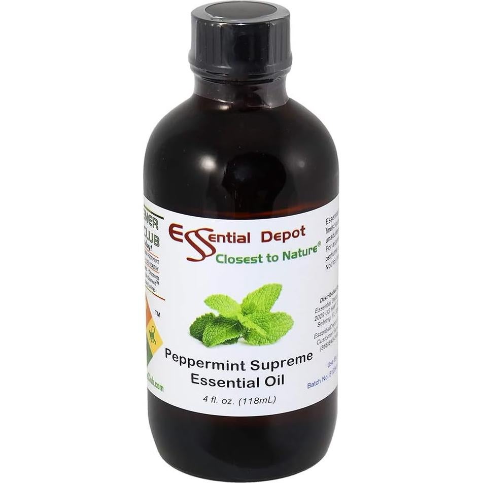 Essential Depot Peppermint Essential Oil - GC/MS Tested - Supplied in 4 oz. Amber Glass Bottle with Black Phenolic Cone Lined and Safety Sealed Cap