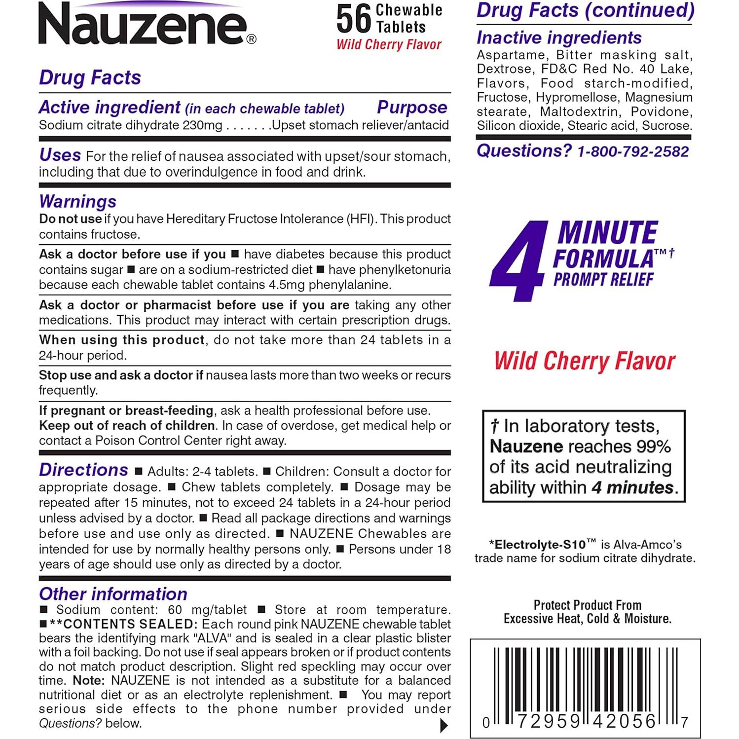 Nauzene Tabletas Masticables 56 Unidades Alivio Estómago Cereza
