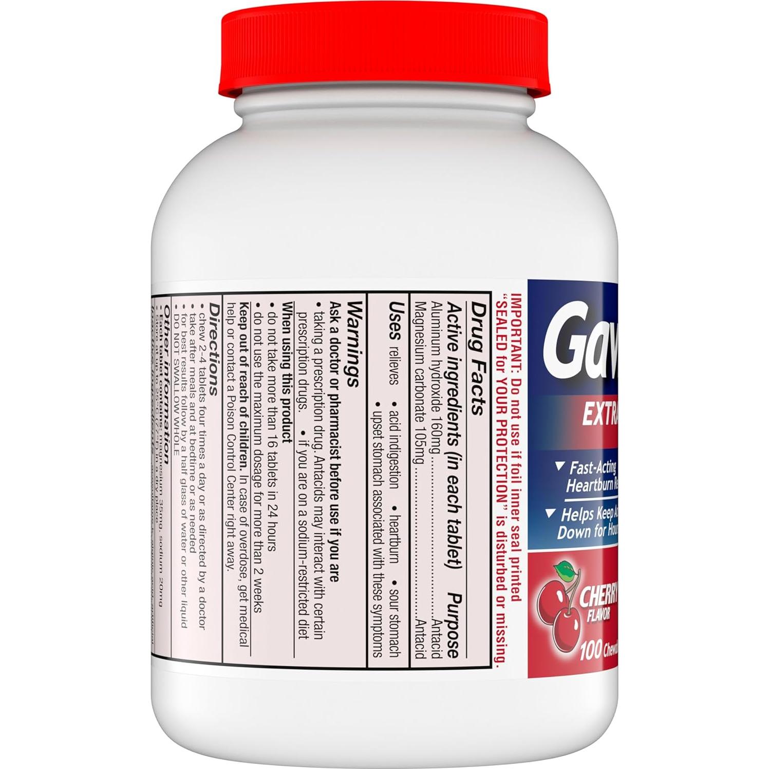 Gaviscon Tabletas Masticables Fuerza Extra Sabor Cereza 100 Unidades