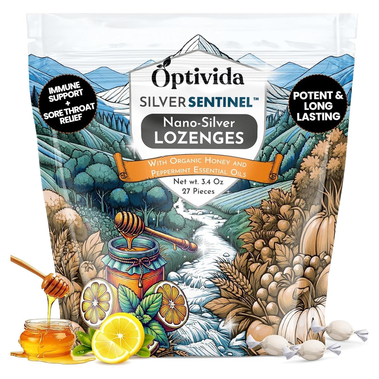 Pastillas Calmantes de Plata Coloidal OPTIVIDA con Miel y Limón - 1 Paquete