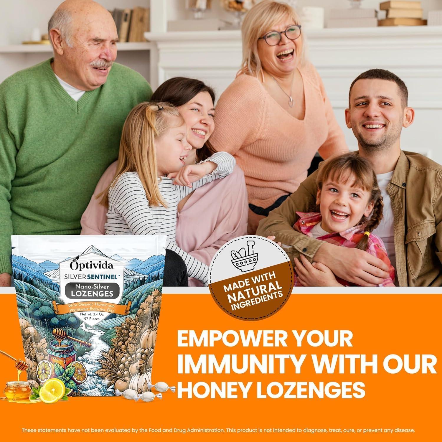 Pastillas Calmantes de Plata Coloidal OPTIVIDA con Miel y Limón - 1 Paquete