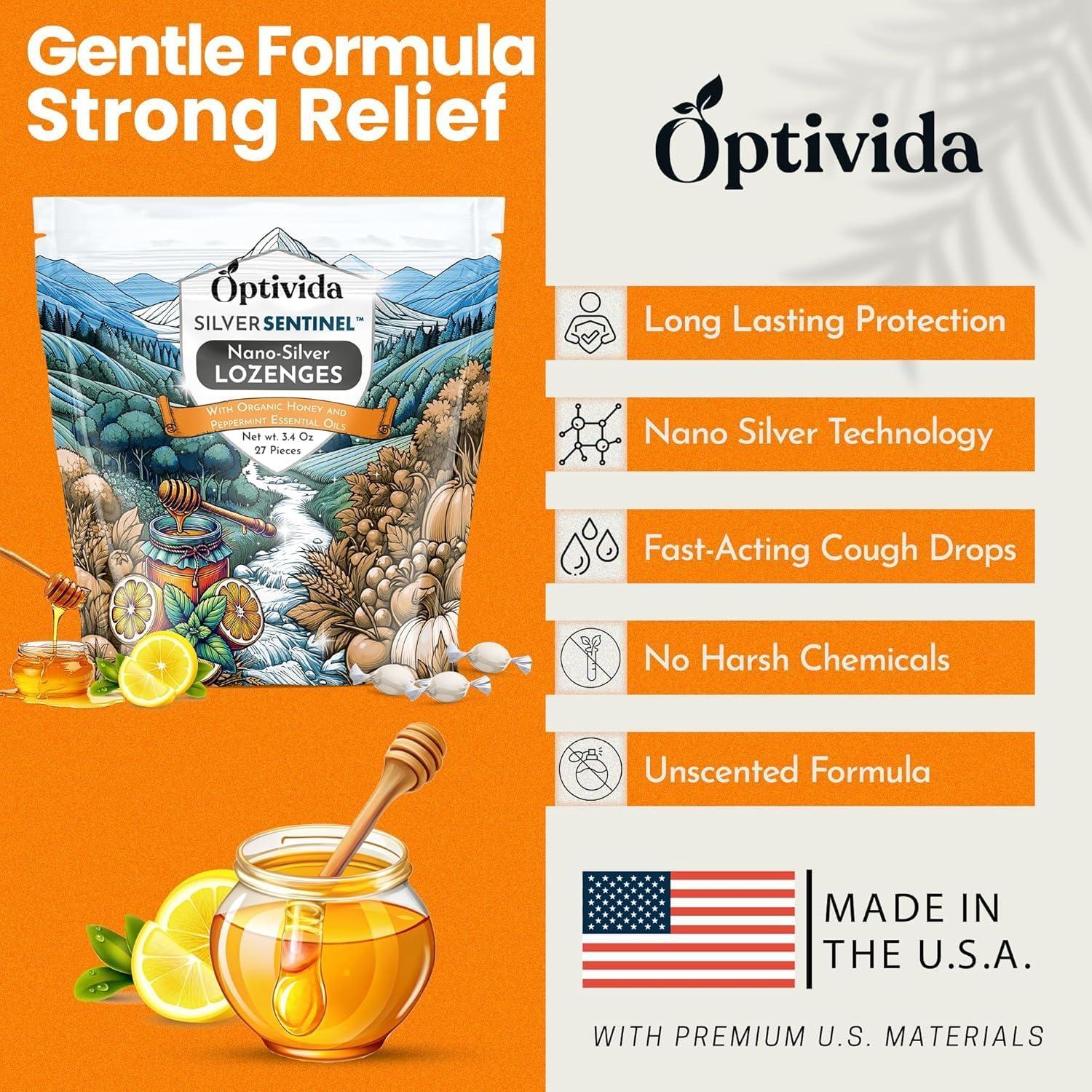 Pastillas Calmantes de Plata Coloidal OPTIVIDA con Miel y Limón - 1 Paquete