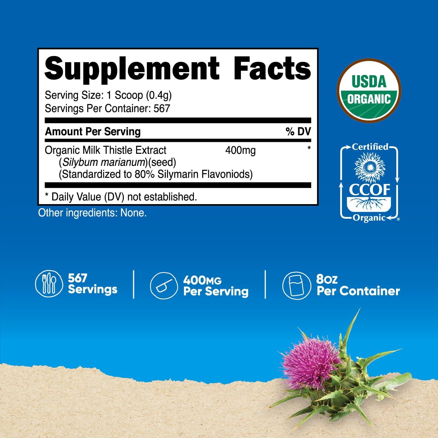 Suplemento Nutricost Cardo Mariano Orgánico 227 g Sin Gluten