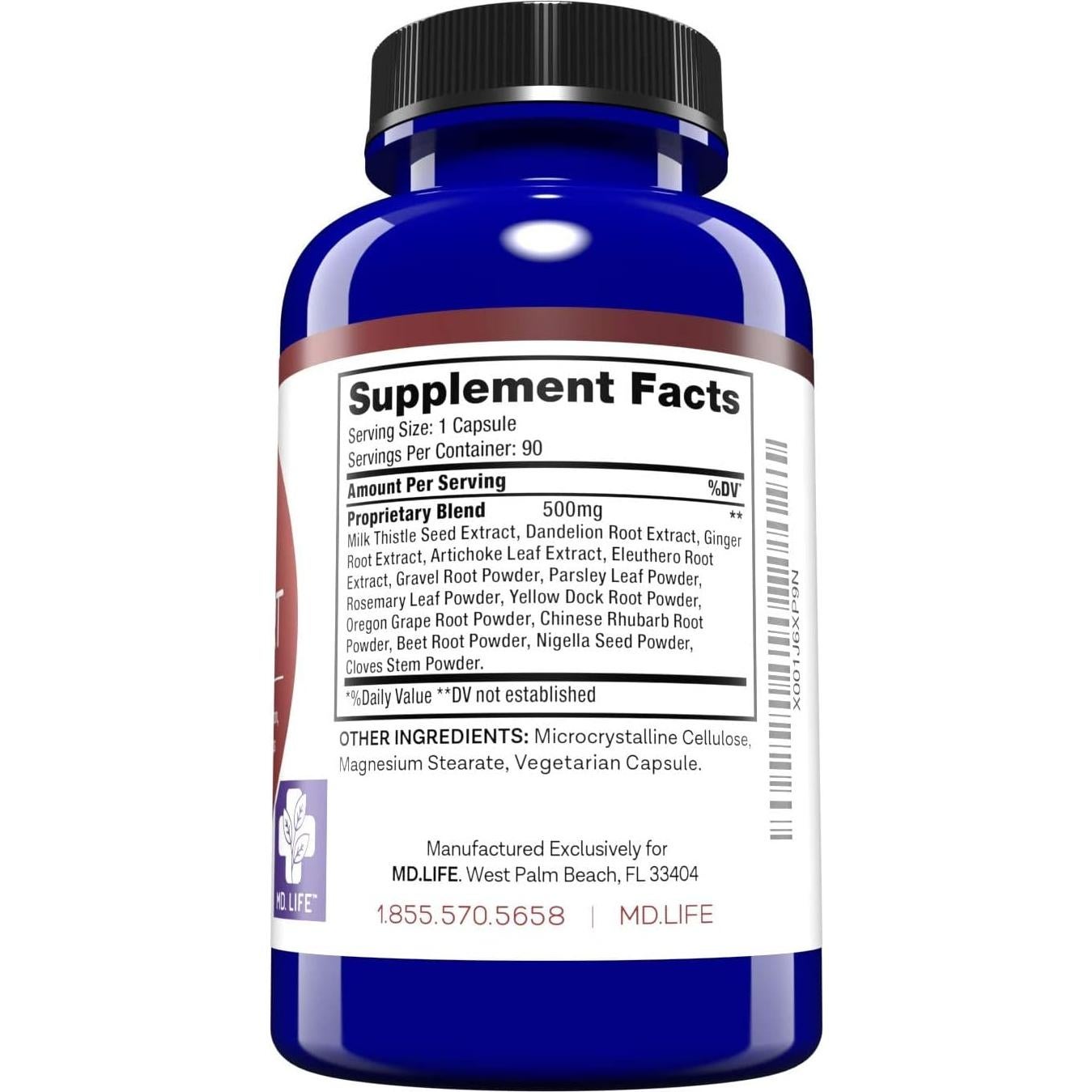 Suplemento Hepático MD.LIFE con Alcachofa y Antioxidantes 90 Cápsulas