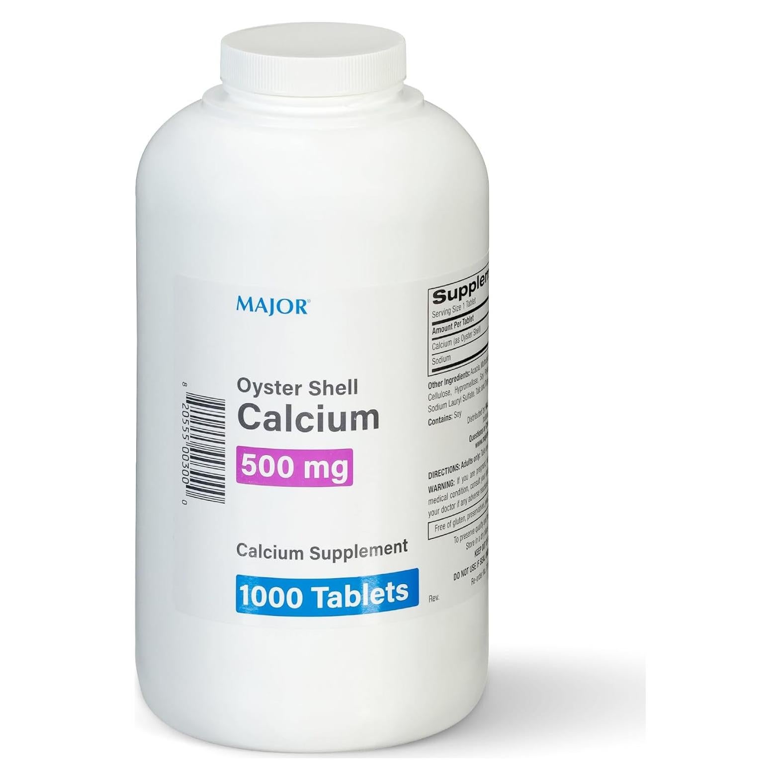 Suplemento de Calcio de Concha de Ostra MAJOR 500mg - 1000 Tabletas