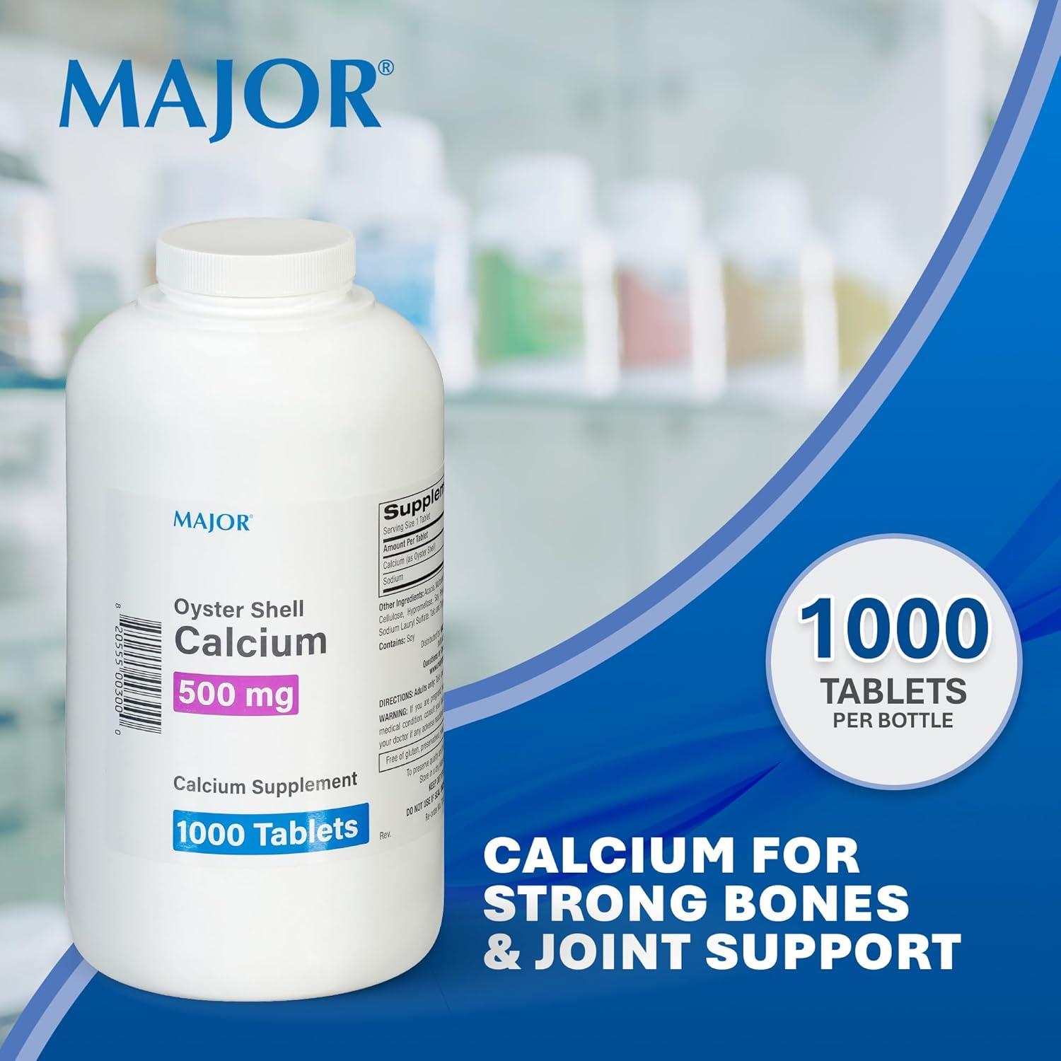 Suplemento de Calcio de Concha de Ostra MAJOR 500mg - 1000 Tabletas