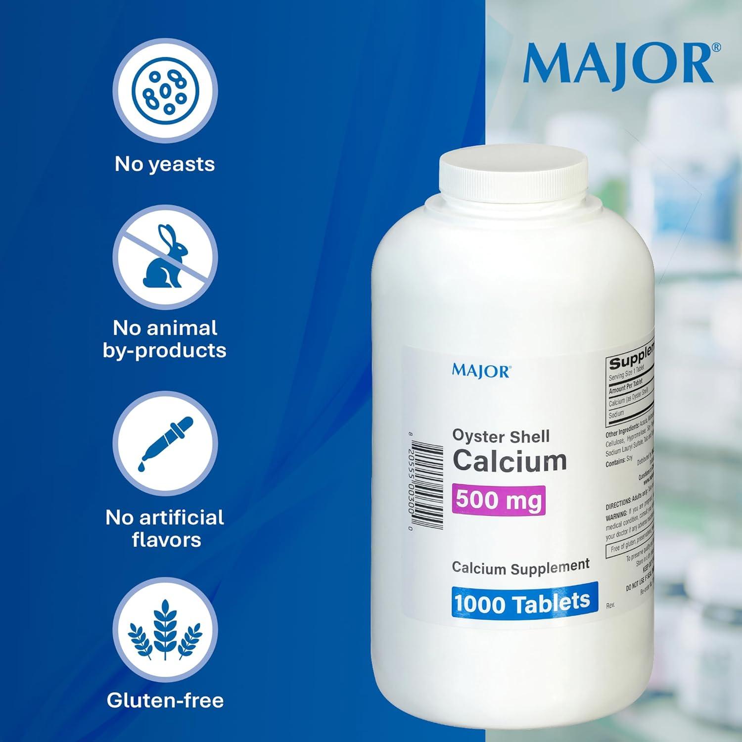 Suplemento de Calcio de Concha de Ostra MAJOR 500mg - 1000 Tabletas