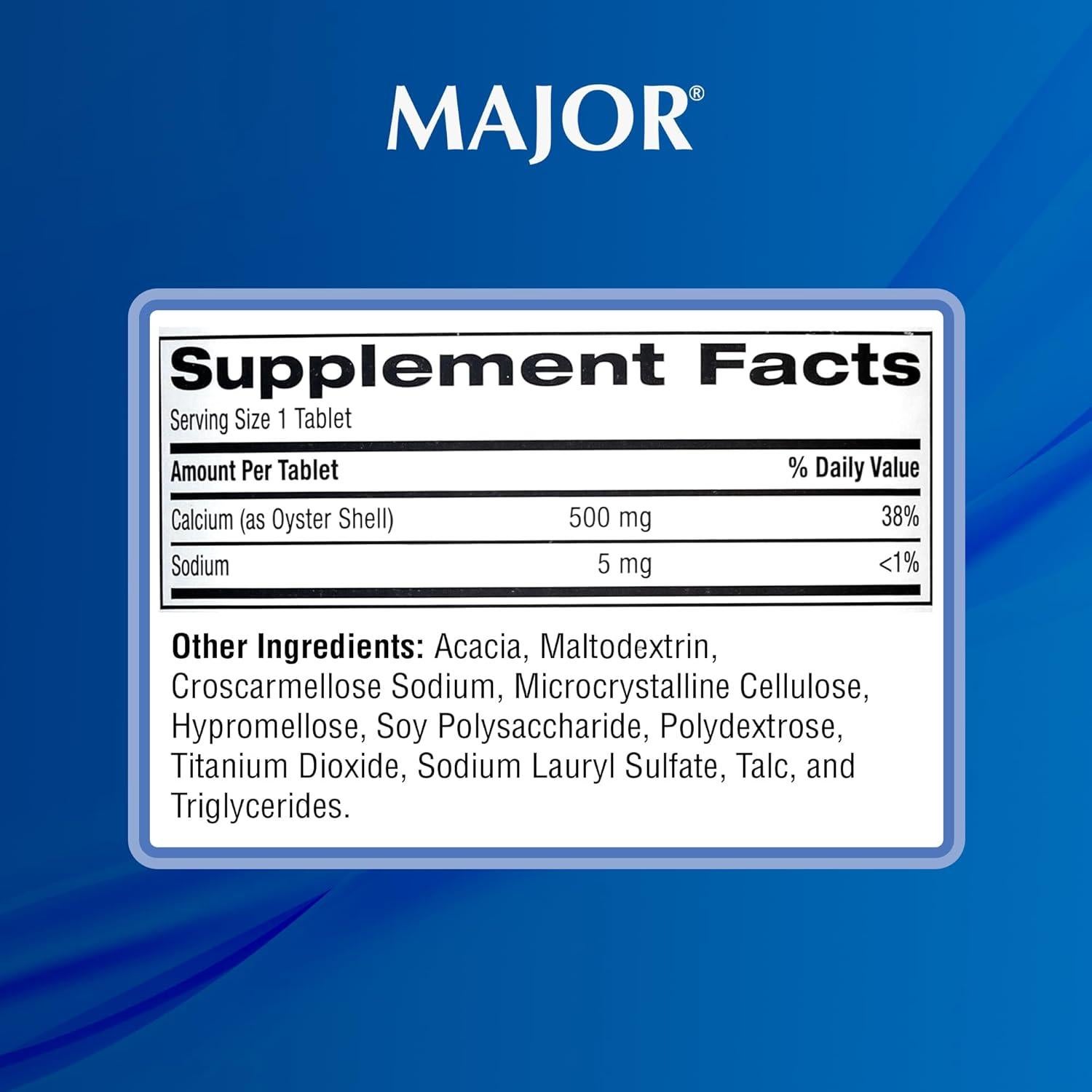 Suplemento de Calcio de Concha de Ostra MAJOR 500mg - 1000 Tabletas