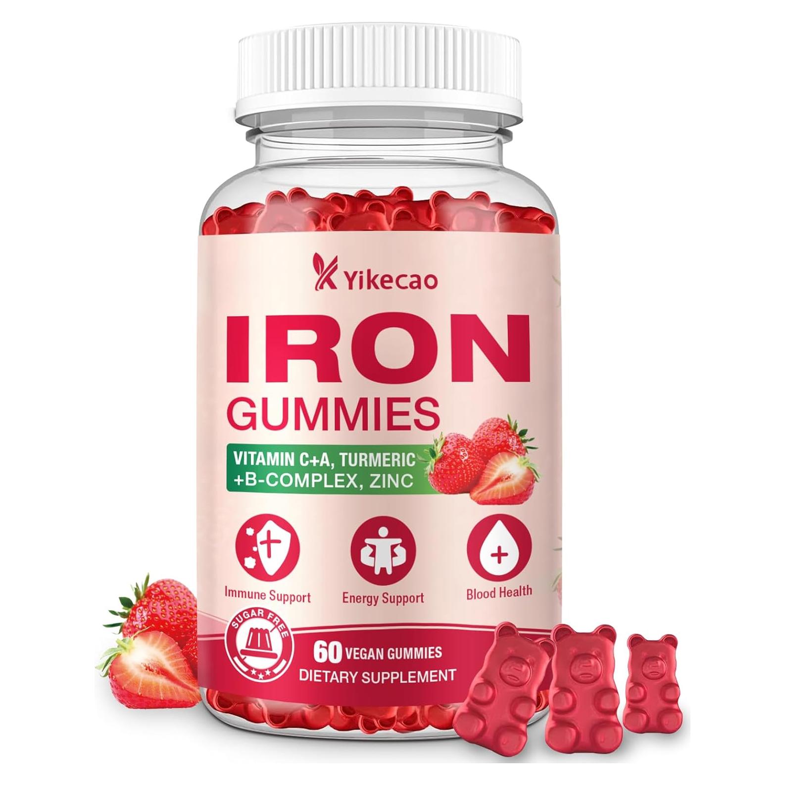 Gomitas de Hierro Veganas Yikecao 60 Unidades Sabor Fresa