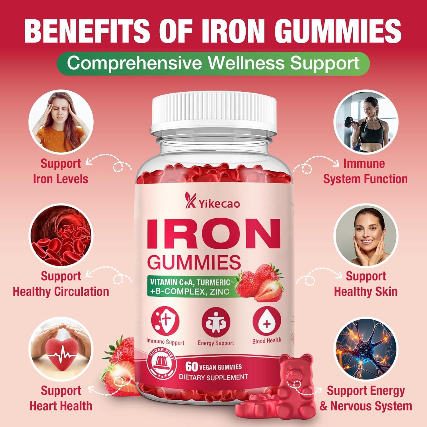 Gomitas de Hierro Veganas Yikecao 60 Unidades Sabor Fresa