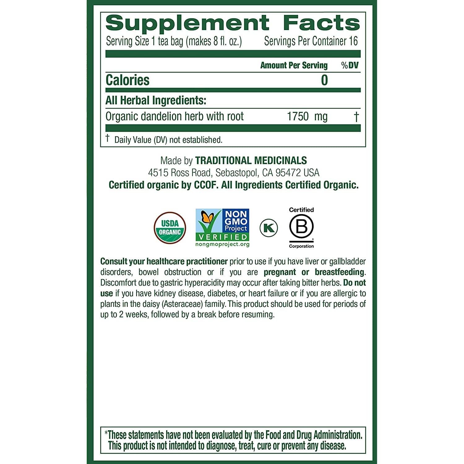 Té de Diente de León Orgánico Traditional Medicinals 32 Bolsitas