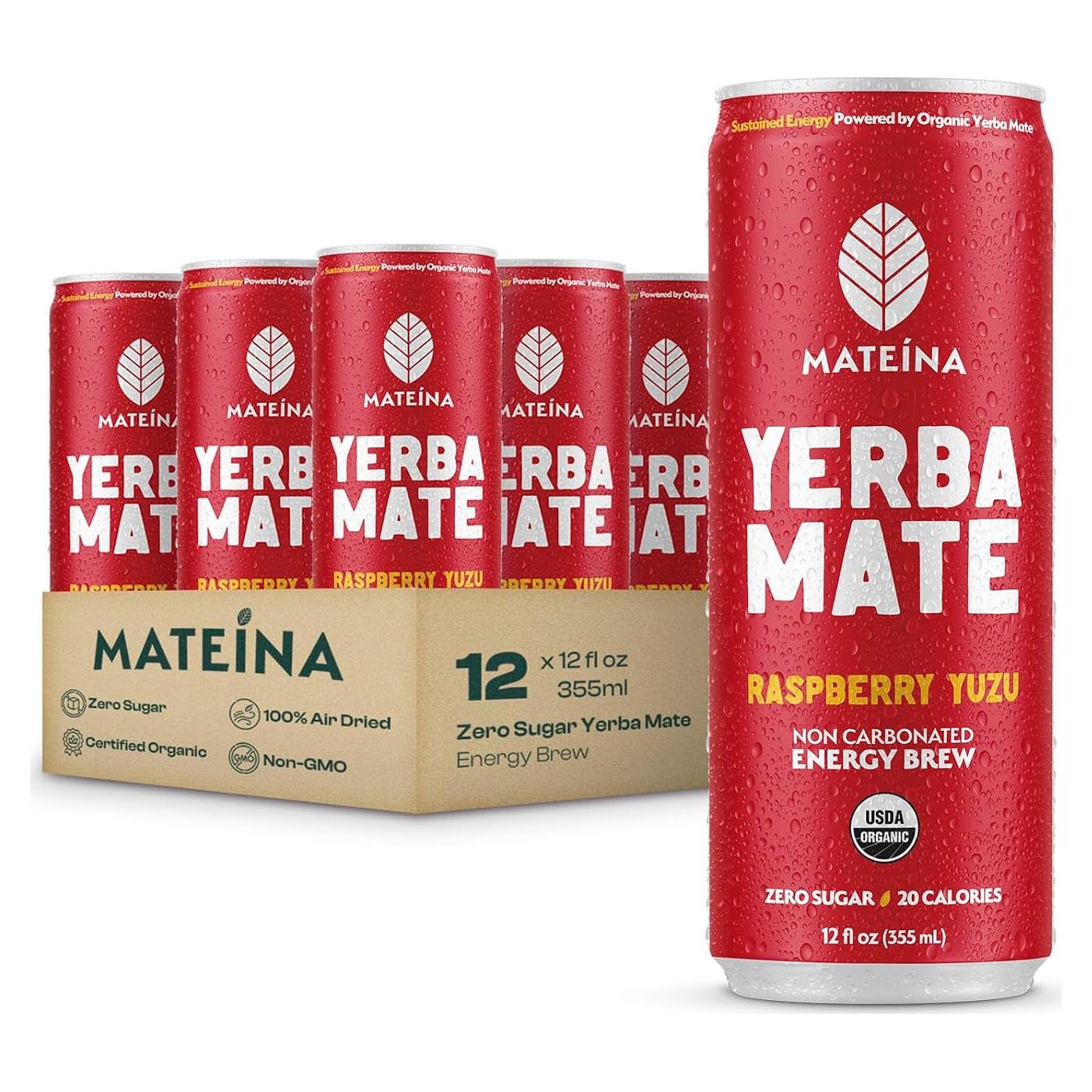 Mateina Yerba Mate Energética Orgánica Sin Azúcar - 12 Latas 355ml