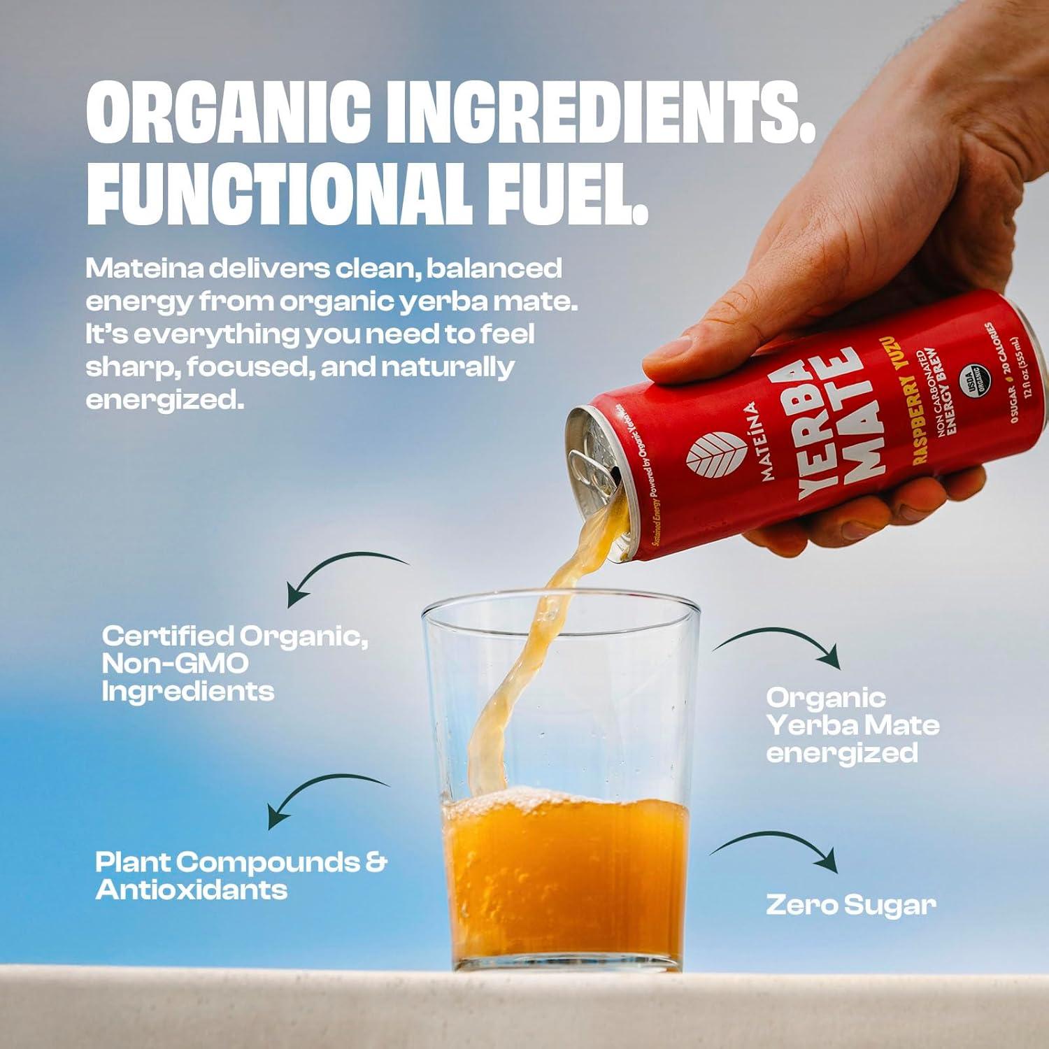 Mateina Yerba Mate Energética Orgánica Sin Azúcar - 12 Latas 355ml