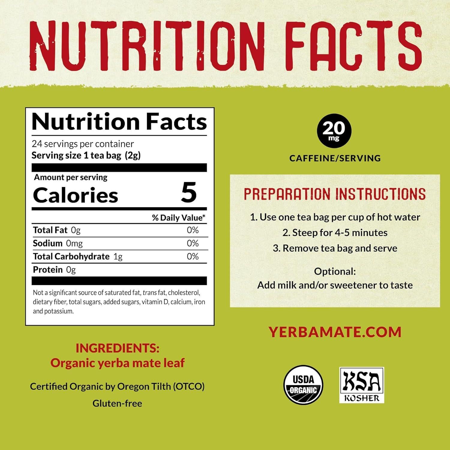 Té de Yerba Mate Orgánico Sin Ahumar Ecoteas - 24 Bolsitas